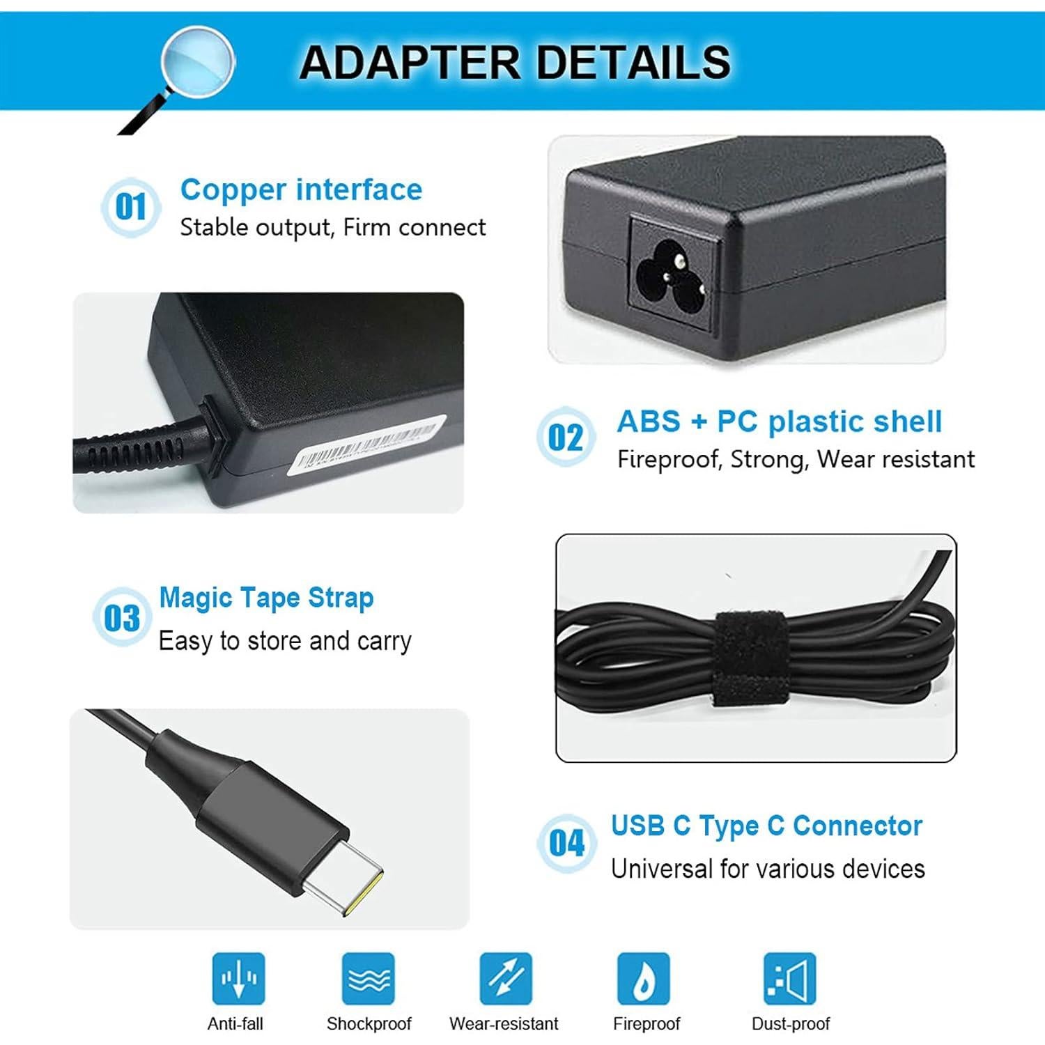 Adaptador Cargador USB-C 65W Emanjor para Acer Chromebook
