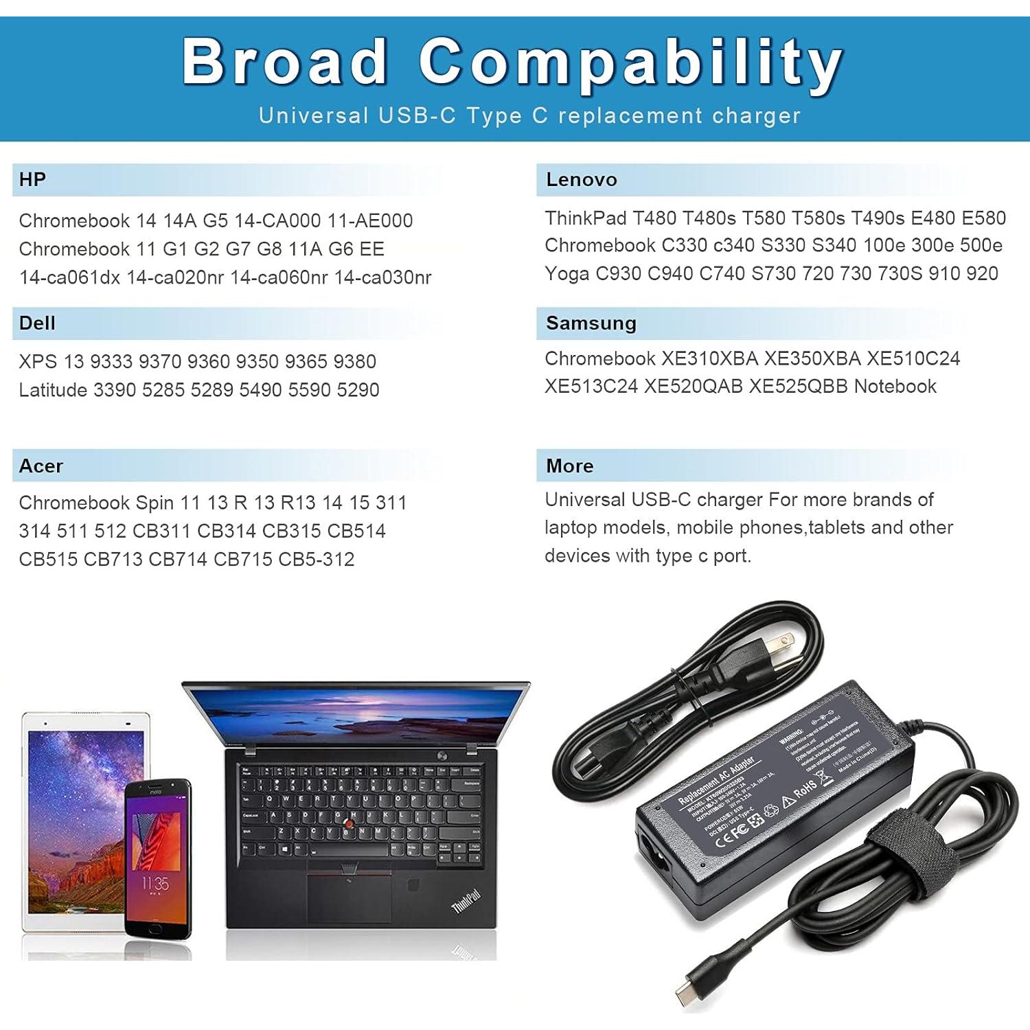 Adaptador Cargador USB-C 65W Emanjor para Acer Chromebook