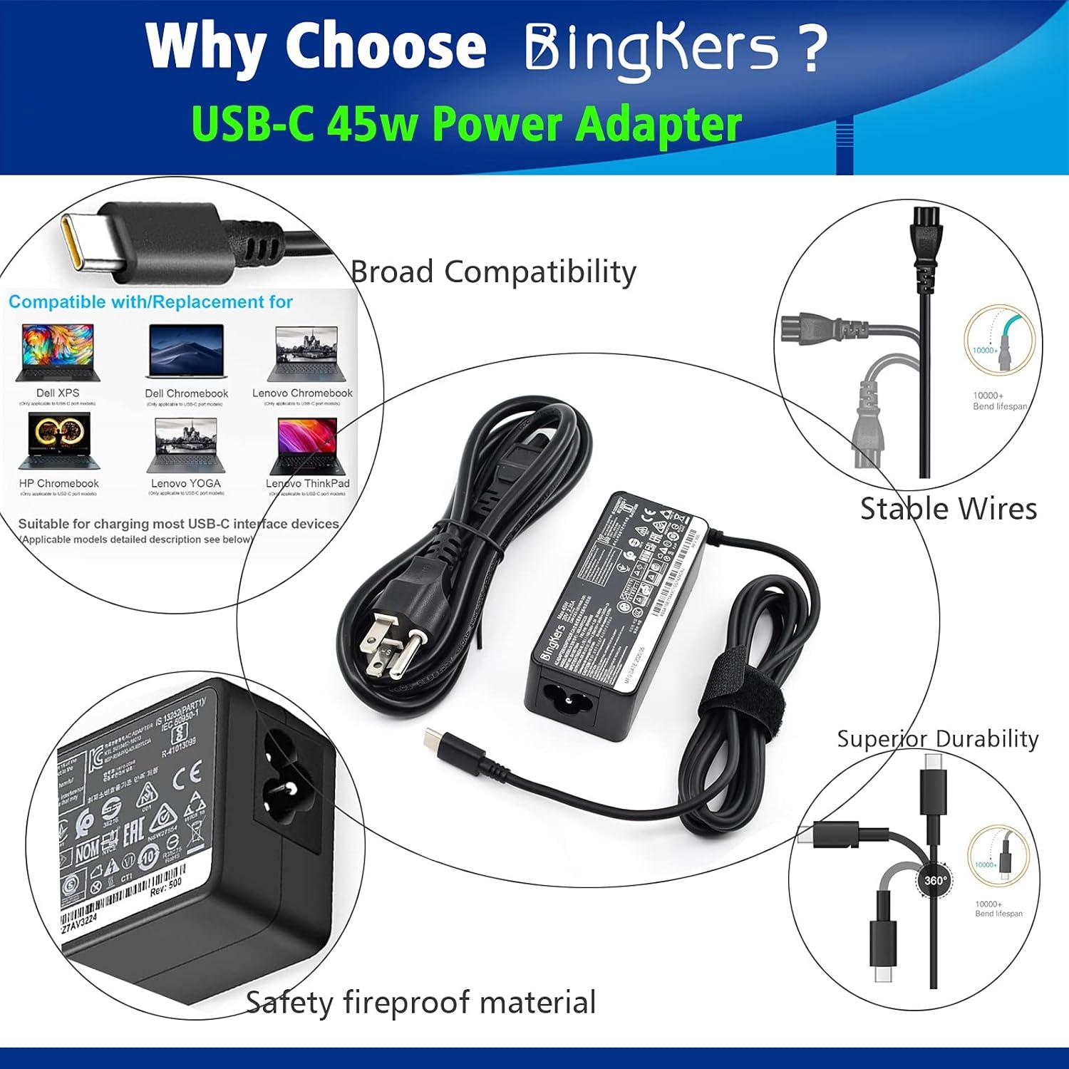 Cargador 45W Tipo-C USB-C BINGKERS para Lenovo ThinkPad