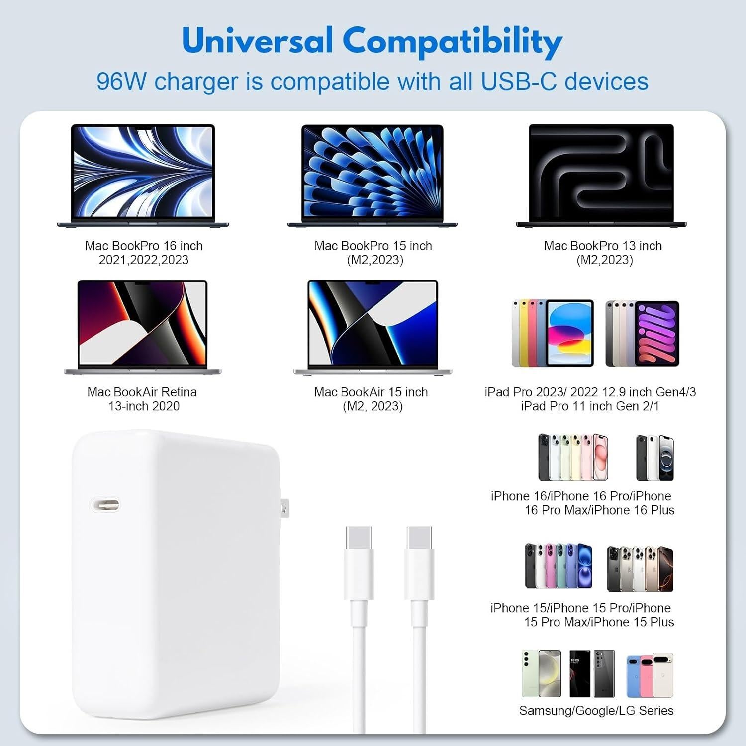Cargador Rápido USB-C 96W Shenzhen Ouboyu con Cable 2m