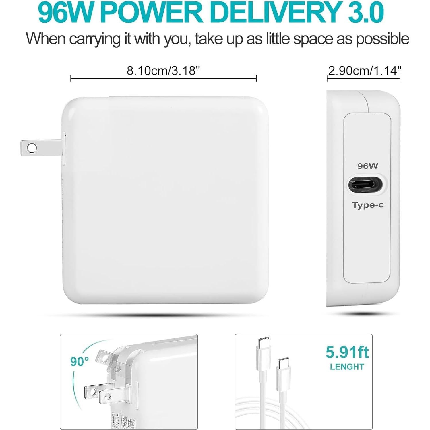 Cargador USB-C 96W DHMXDC para MacBook Pro/Air, Blanco