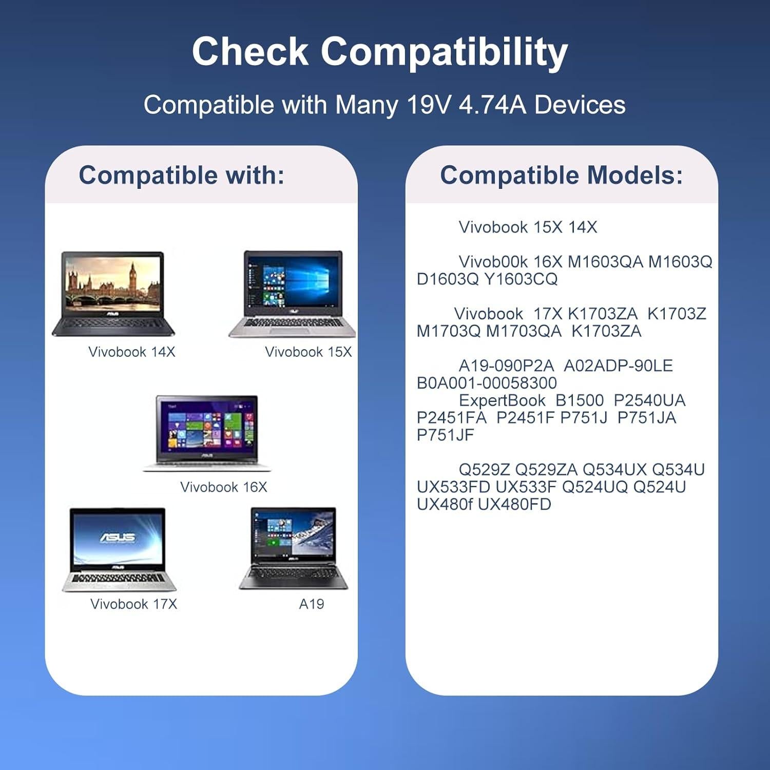 Cargador de Laptop 90W Asus Vivobook y ExpertBook 19V 4.74A