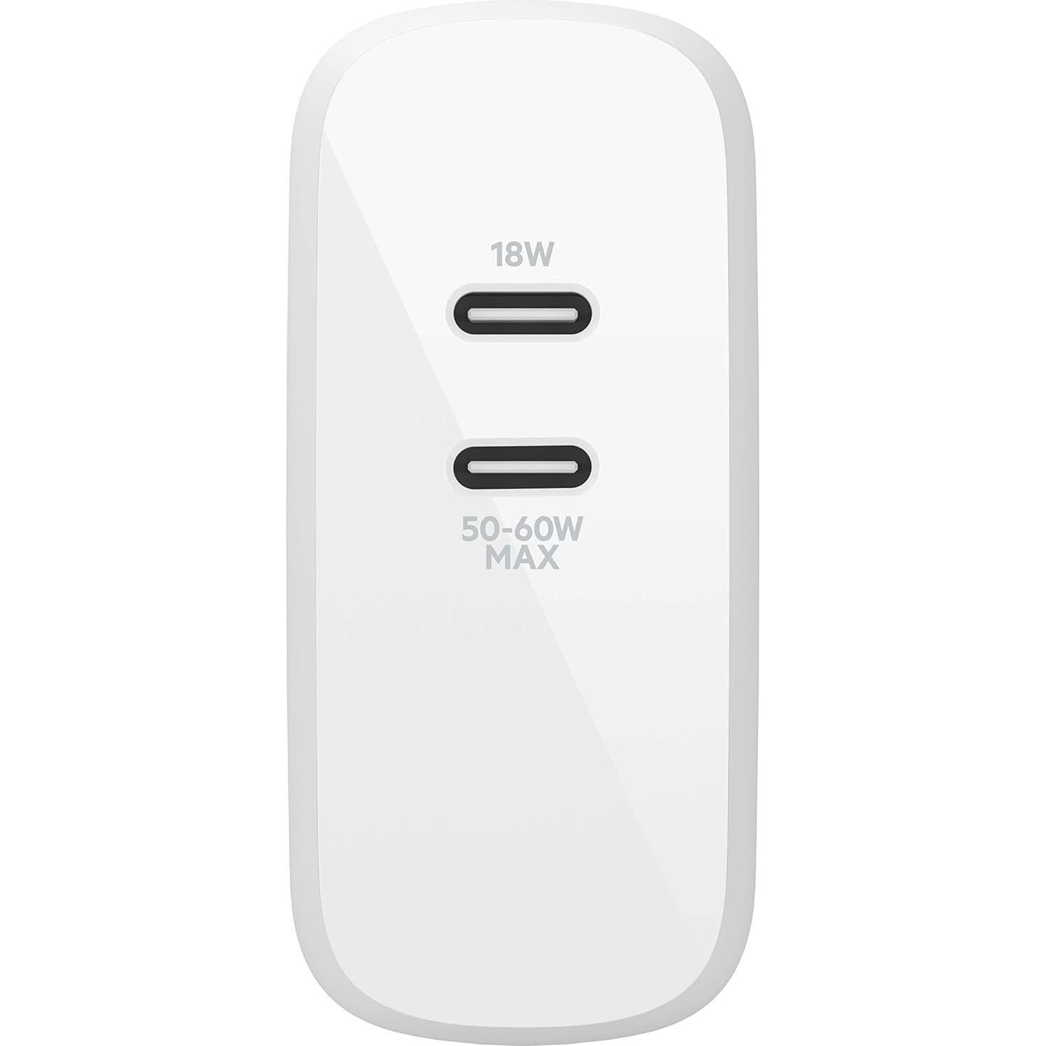 Cargador USB-C Doble Puerto Belkin 68W Carga Rápida GaN Blanco