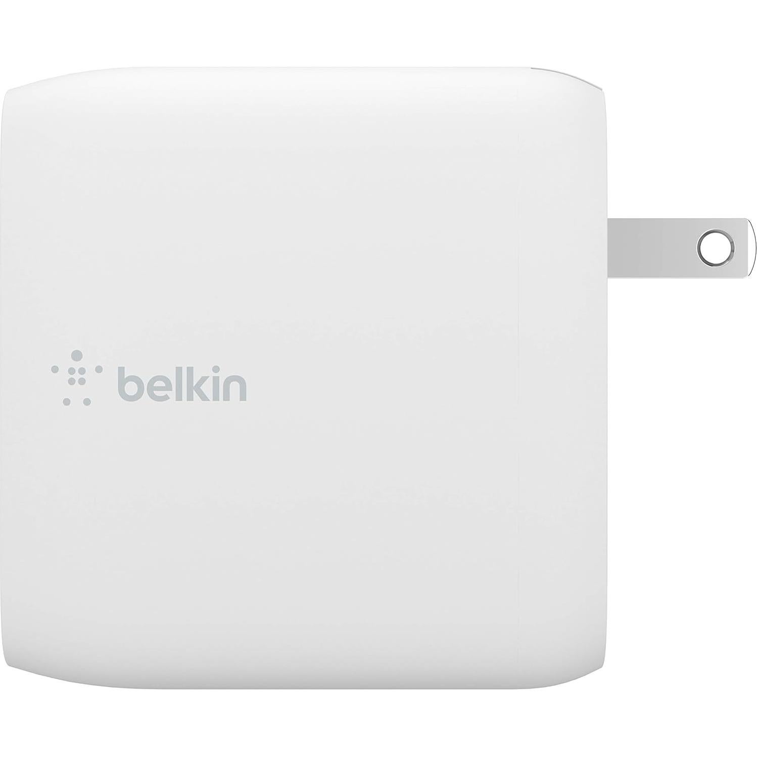 Cargador USB-C Doble Puerto Belkin 68W Carga Rápida GaN Blanco