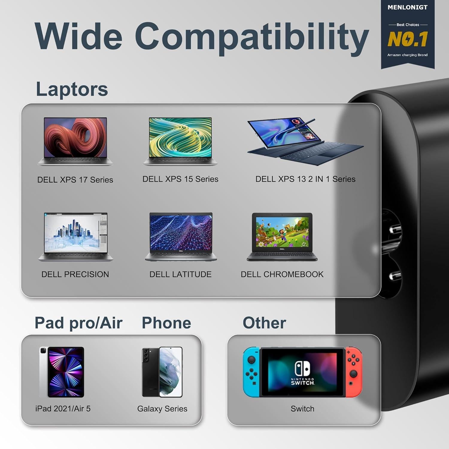 Cargador Dell 130W USB-C Delgado para XPS 15 2-en-1 y Precision