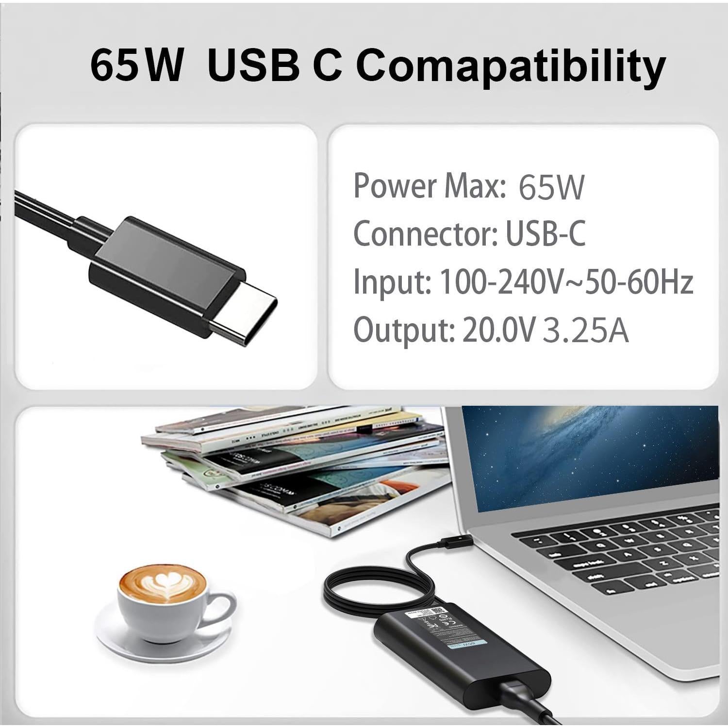 Cargador USB-C 65W Dell Adaptador de Corriente para Laptop