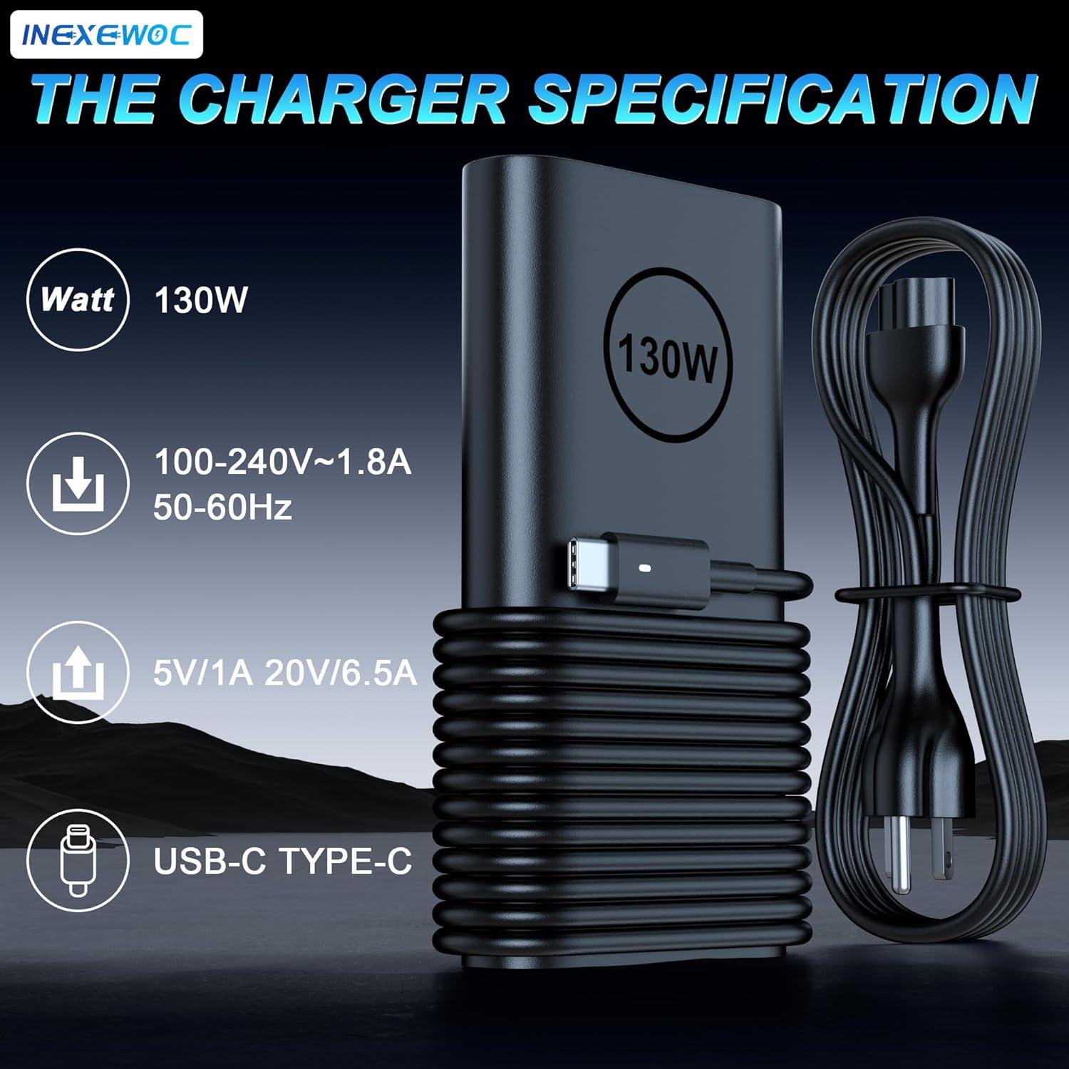 Cargador USB C 130W INEXEWOC para Laptop Dell XPS Precision Latitude