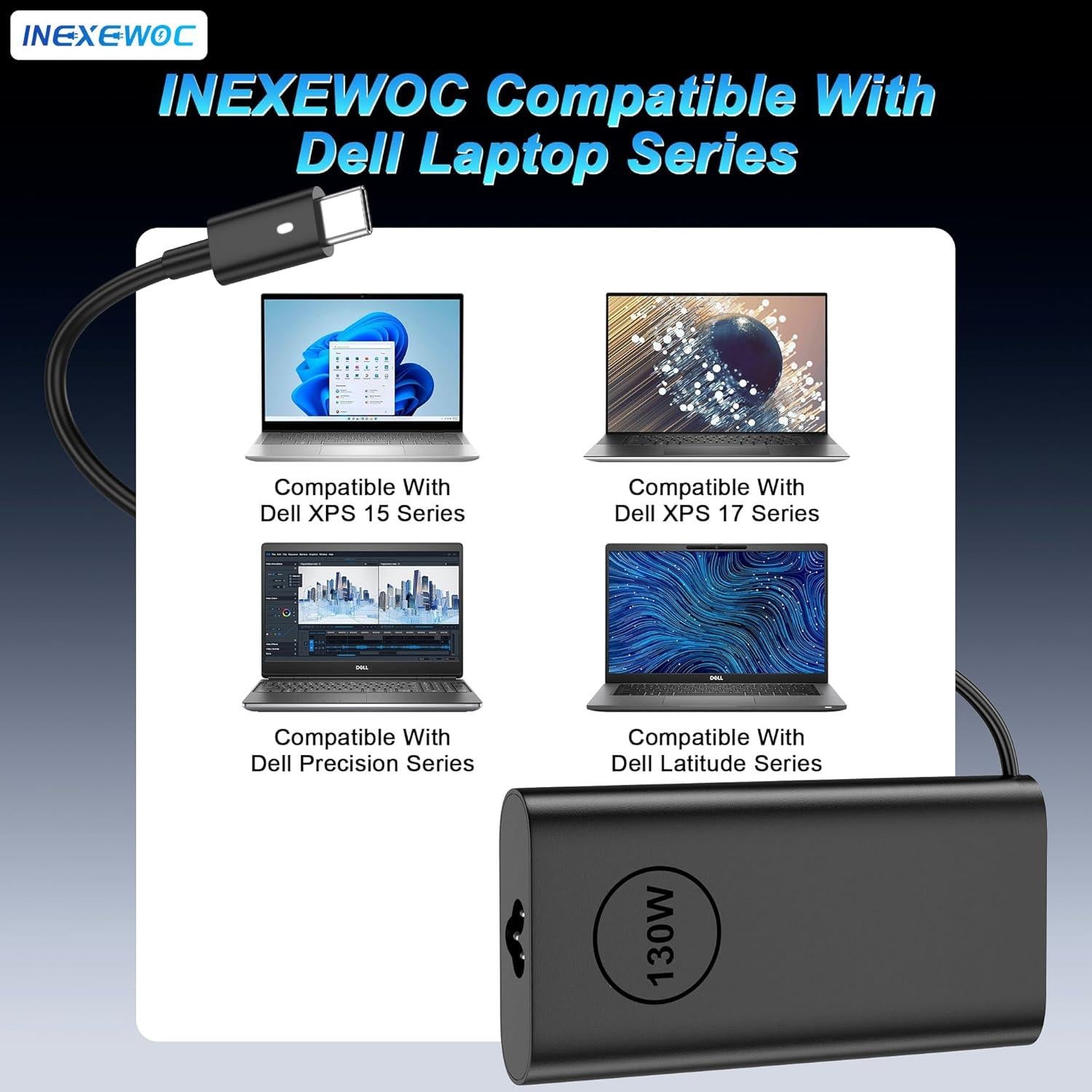 Cargador USB C 130W INEXEWOC para Laptop Dell XPS Precision Latitude