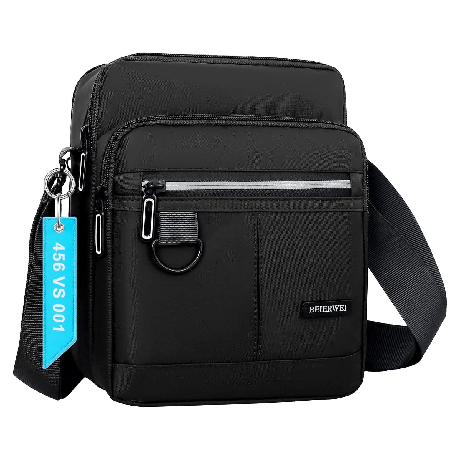 Bolsa Mensajera Impermeable Hombre Bandolera Negra 23x21x10 cm