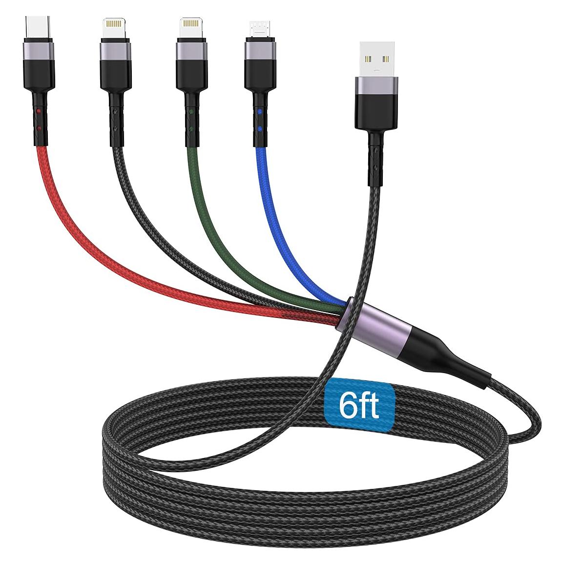 Cable de Carga Multi USB 4 en 1 MTAKYI 1.8M Nylon Trenzado