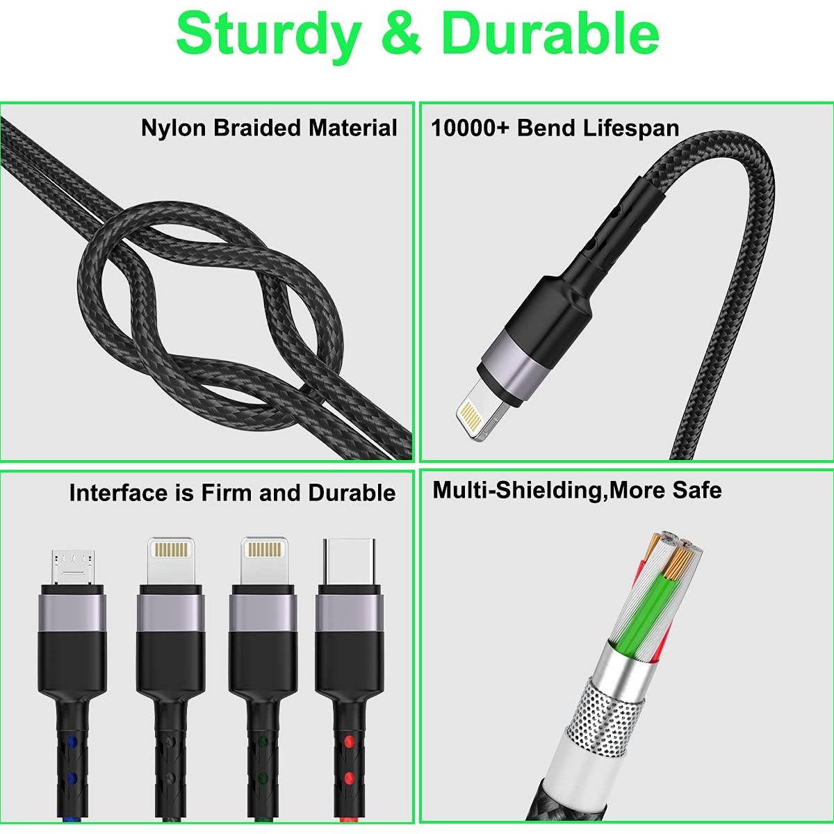 Cable de Carga Multi USB 4 en 1 MTAKYI 1.8M Nylon Trenzado