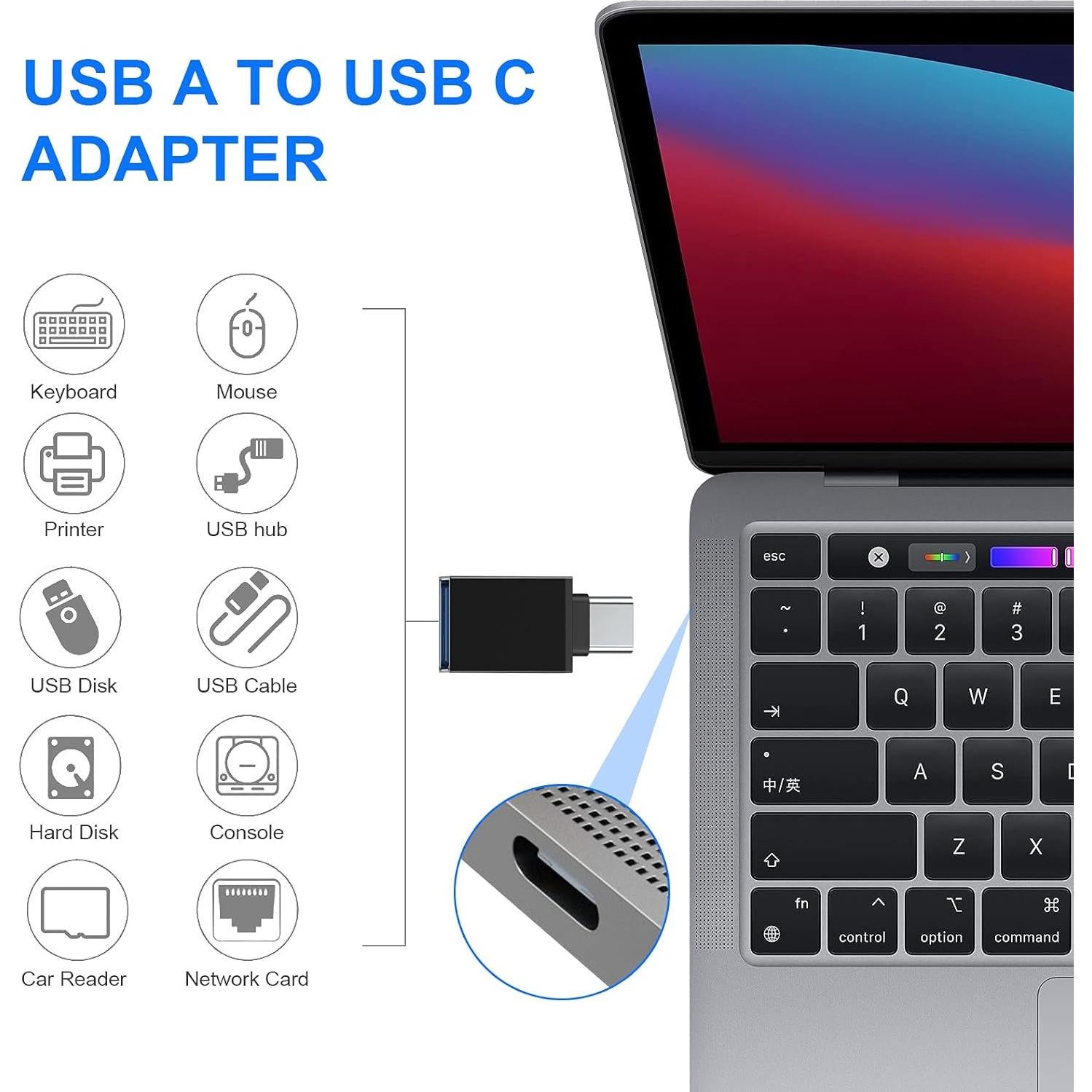 Adaptadores USB C a A SZAWINLI - 5 Paquetes, Plata