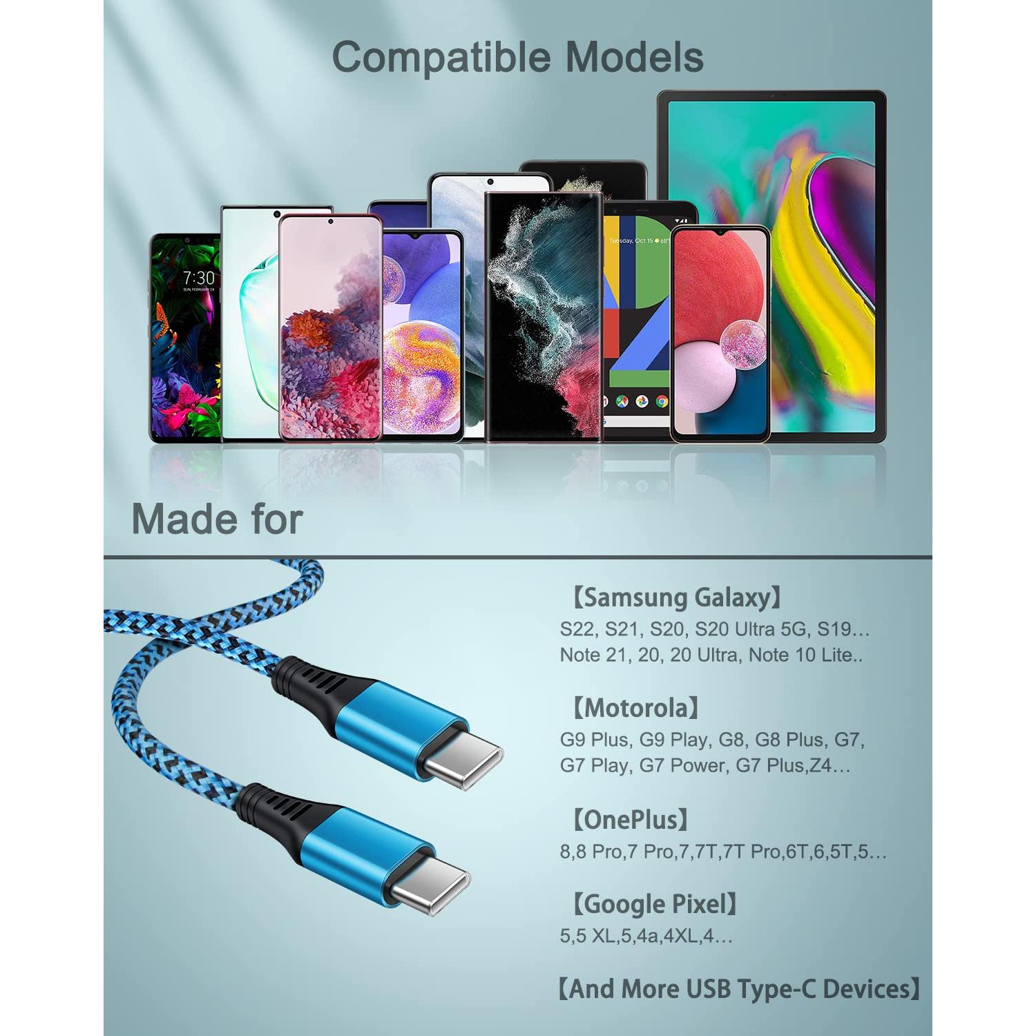 2Pack Cable de Carga USB C a C 60W para Samsung y iPhone 1.83m