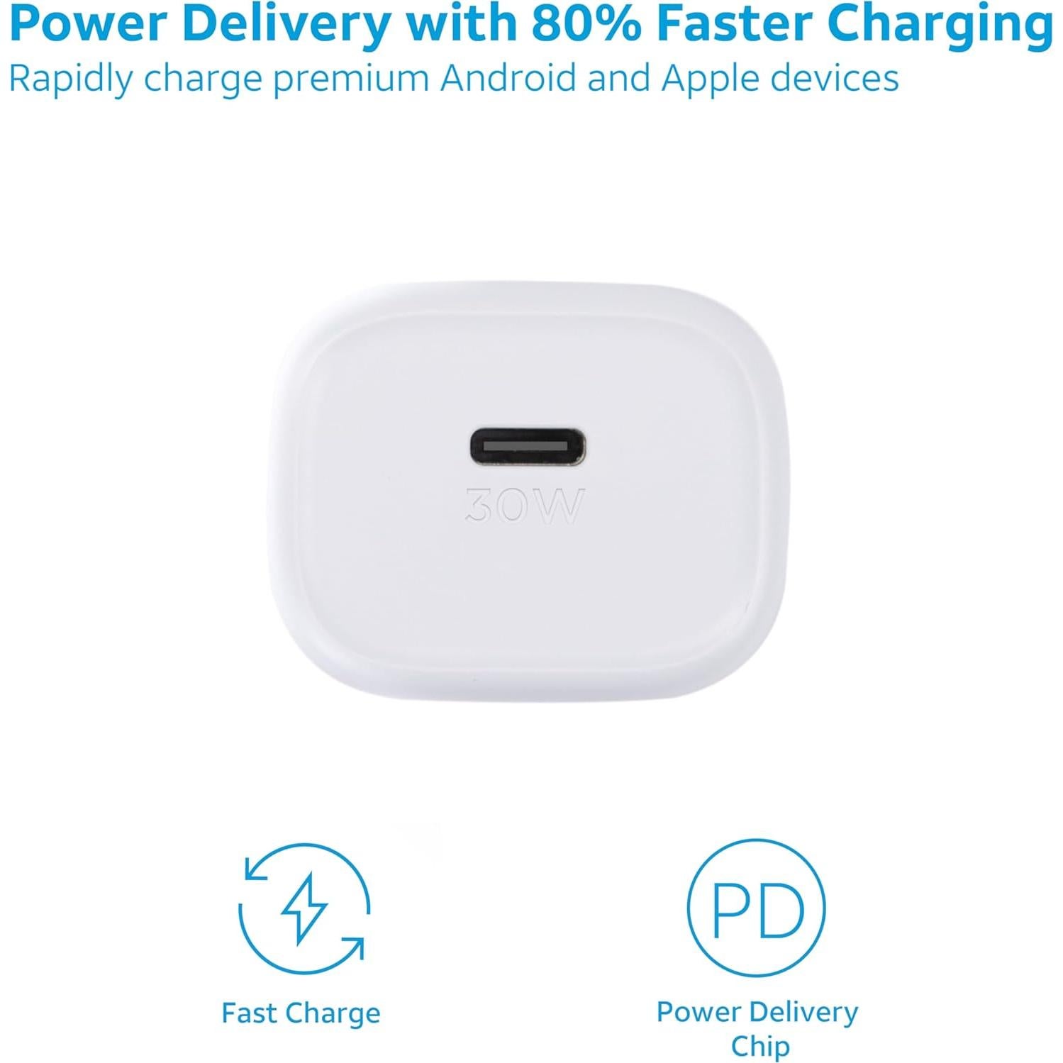 Cargador de pared USB-C AT&T 30W con carga rápida - Blanco