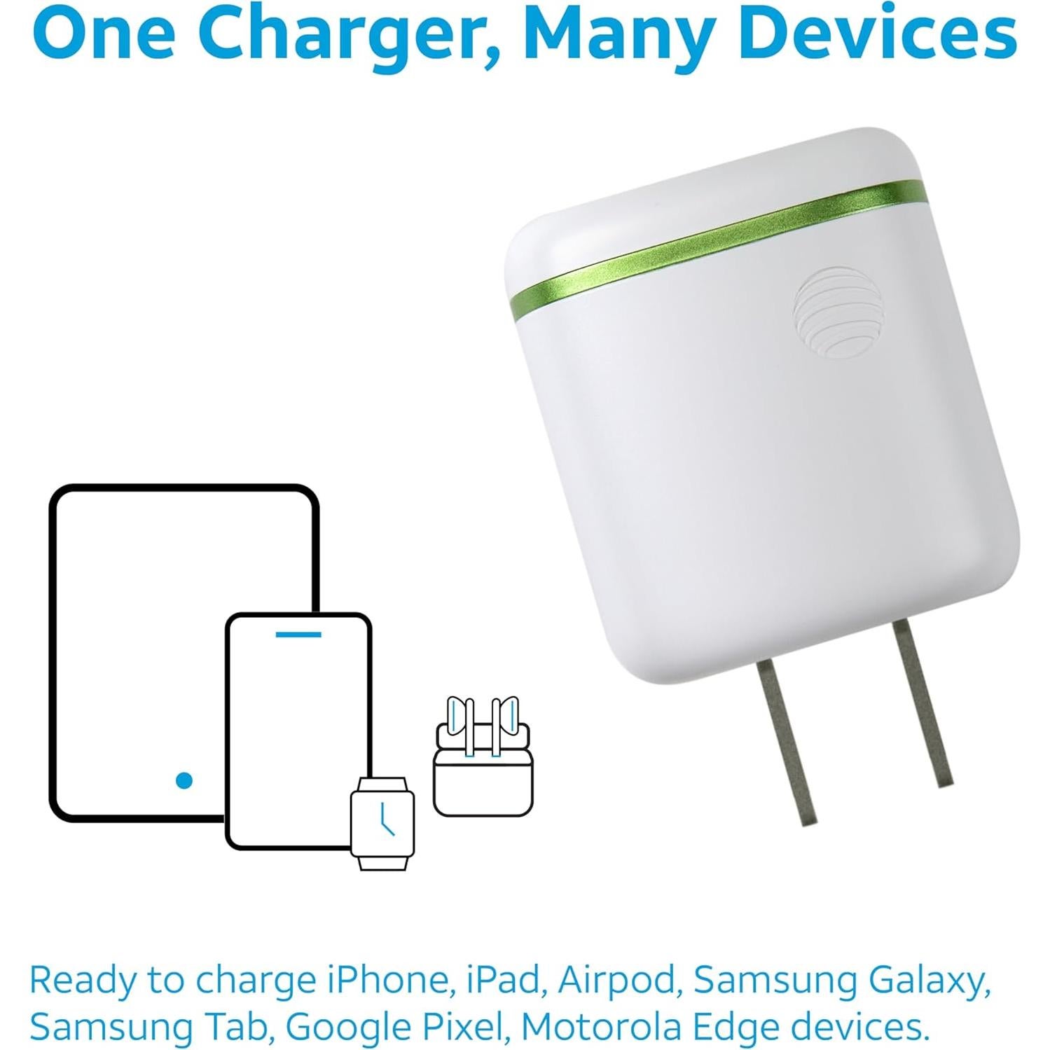 Cargador de pared USB-C AT&T 30W con carga rápida - Blanco