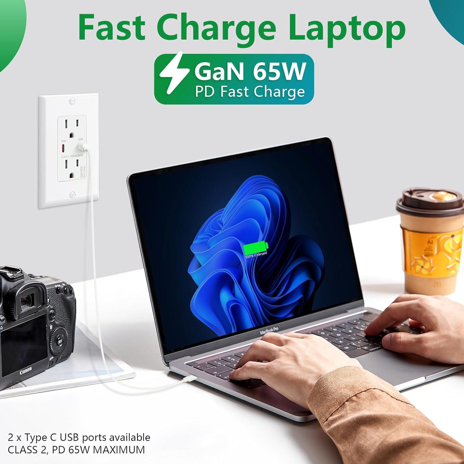 Enchufe de Pared USB Wengart PD65W 15A Carga Rápida Blanco