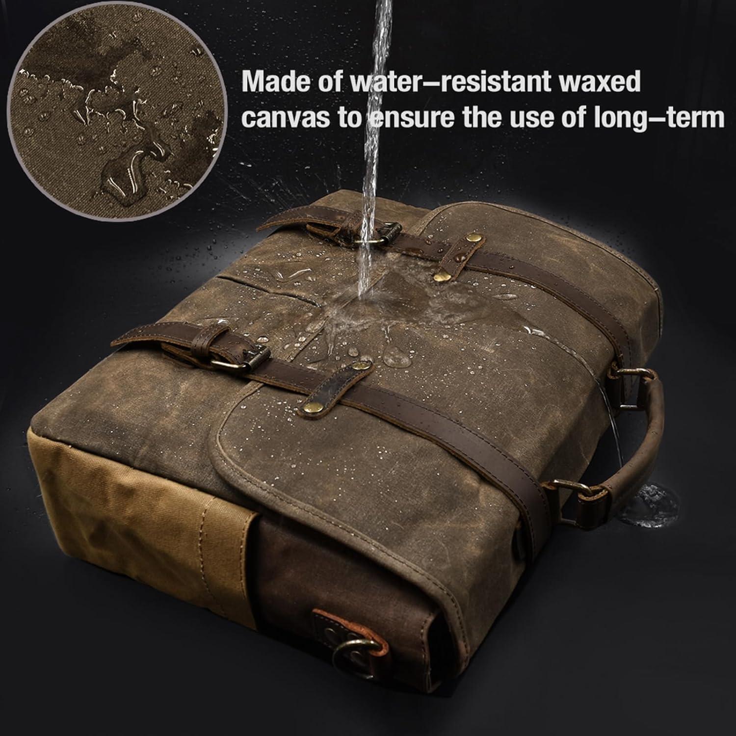 Bolsa Mensajera Impermeable NEWHEY 15.6" Cuero y Lona Café