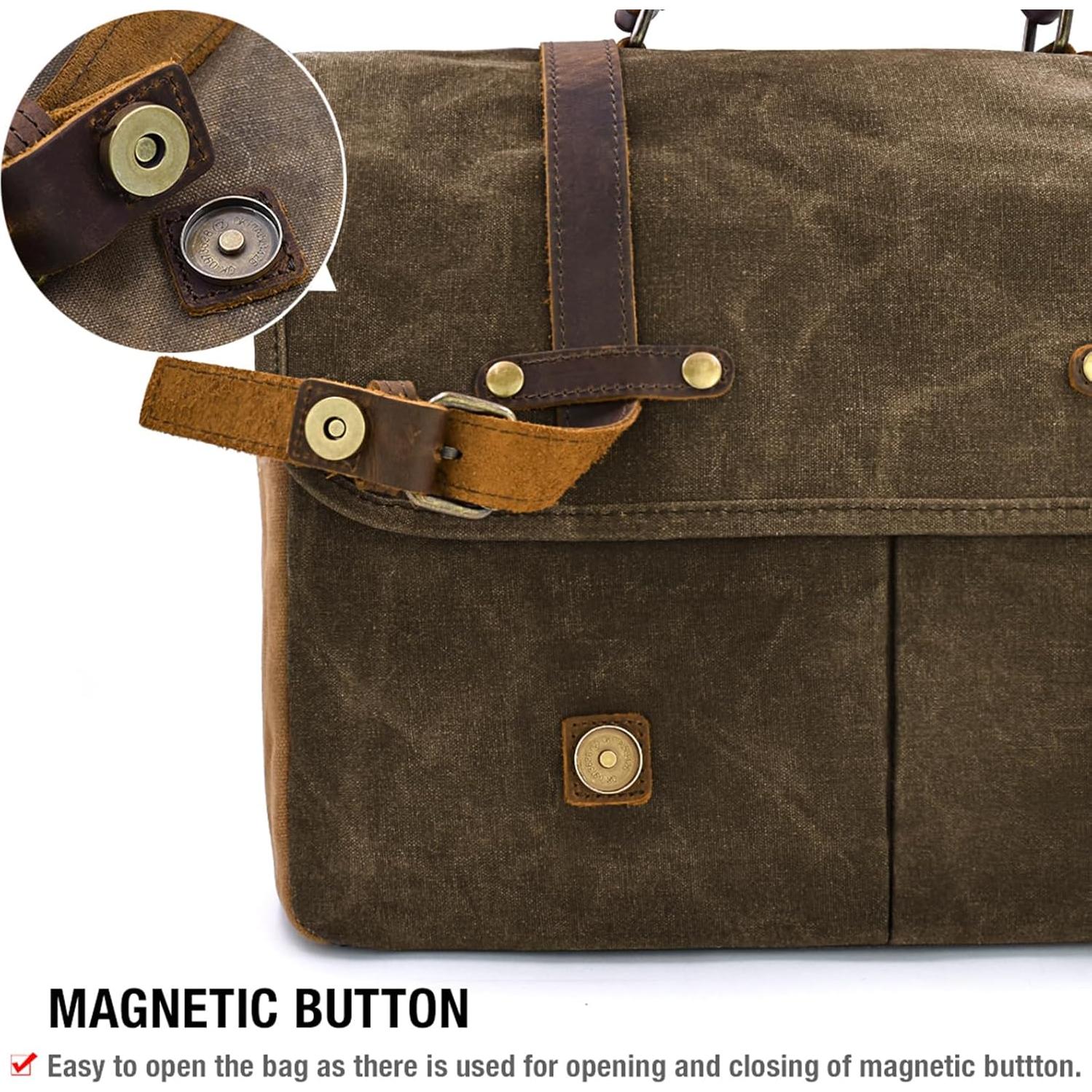 Bolsa Mensajera Impermeable NEWHEY 15.6" Cuero y Lona Café