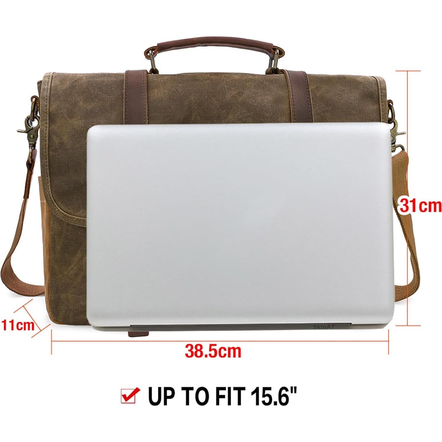 Bolsa Mensajera Impermeable NEWHEY 15.6" Cuero y Lona Café