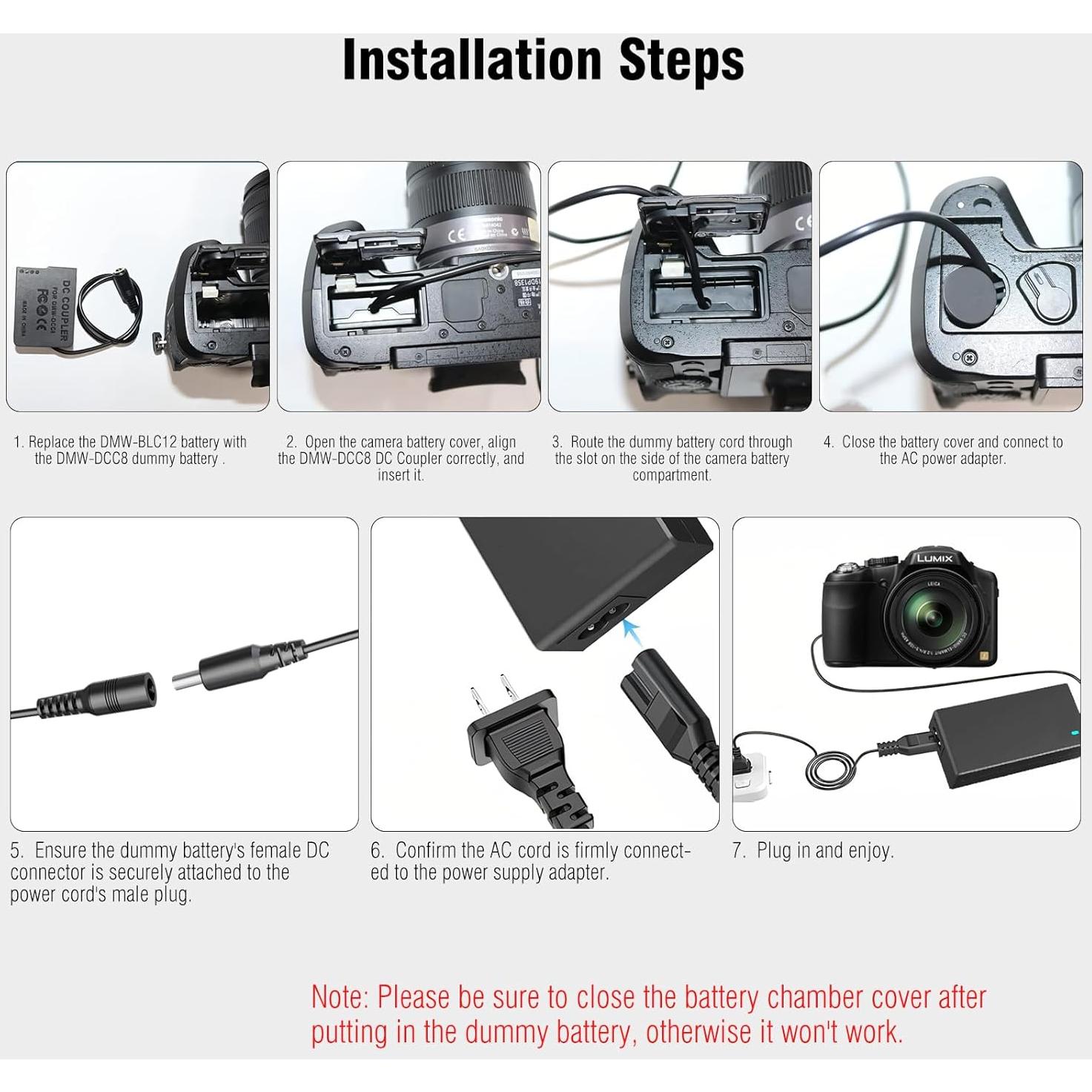 Adaptador de Corriente DMW-AC10 y Batería Falsa DMW-DCC8 para Cámaras Panasonic Lumix