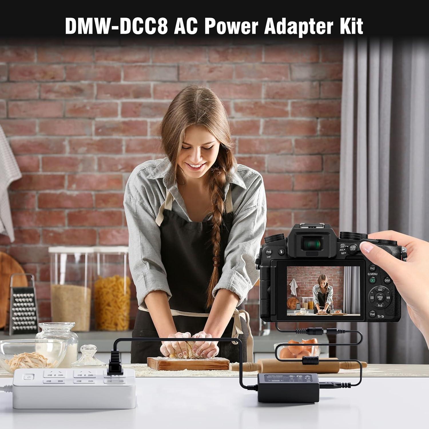 Adaptador de Corriente DMW-AC10 y Batería Falsa DMW-DCC8 para Cámaras Panasonic Lumix