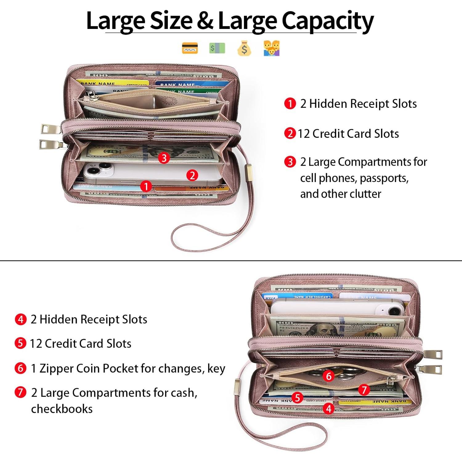 Billetera GAEKEAO Clutch Mujer Cuero RFID Gran Capacidad