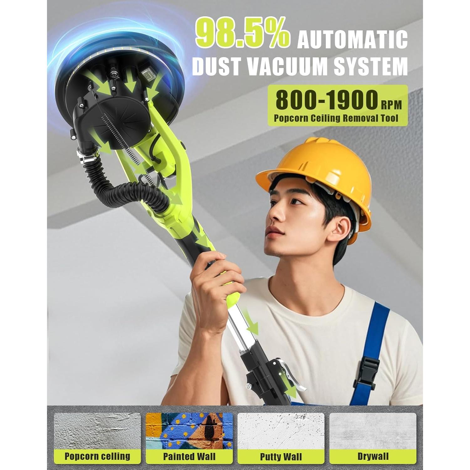 Lijadora de Paneles de Yeso AZZUNO 800-1900RPM con Colector de Polvo