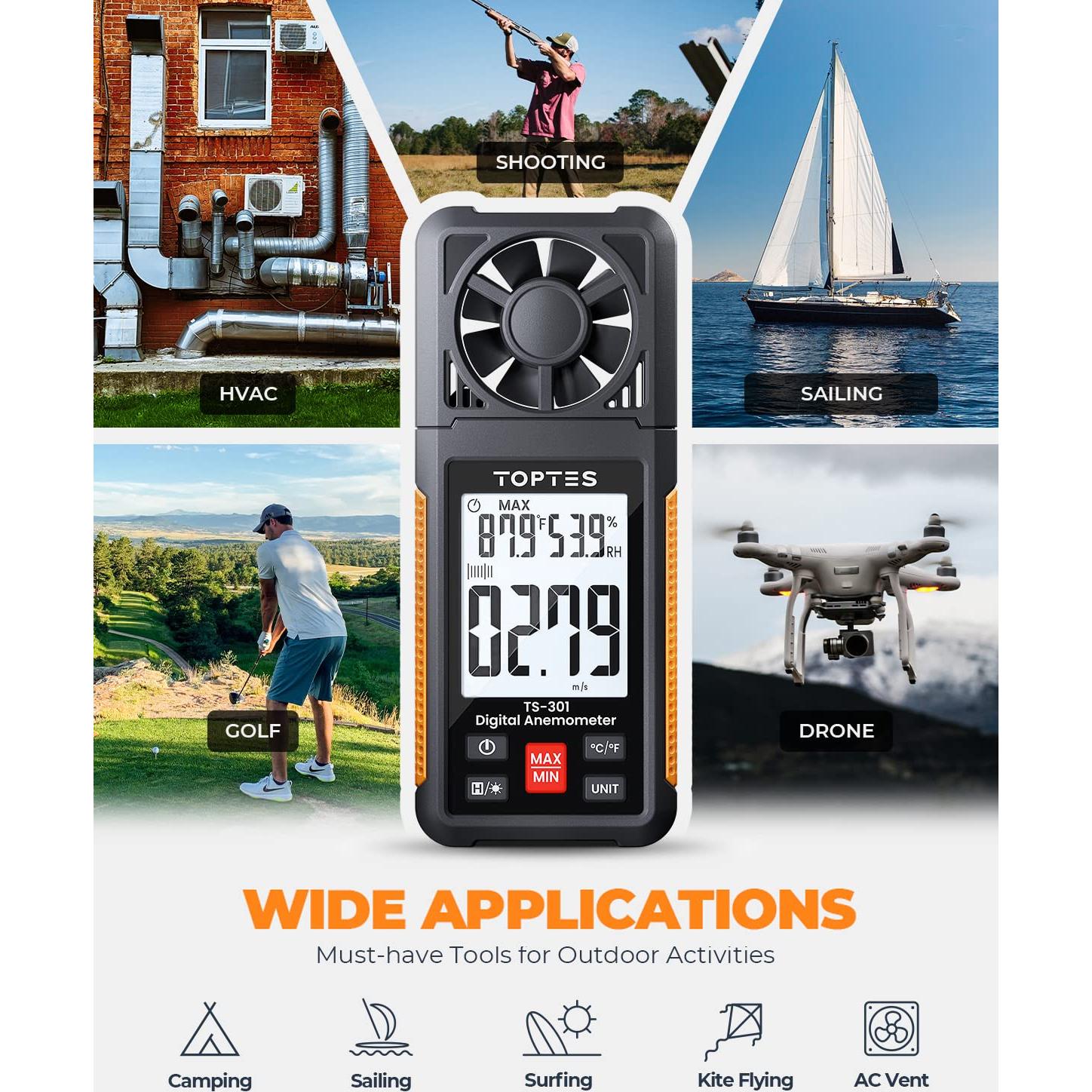 Anemómetro Digital TopTes TS-301 con Pantalla LCD 2.26"