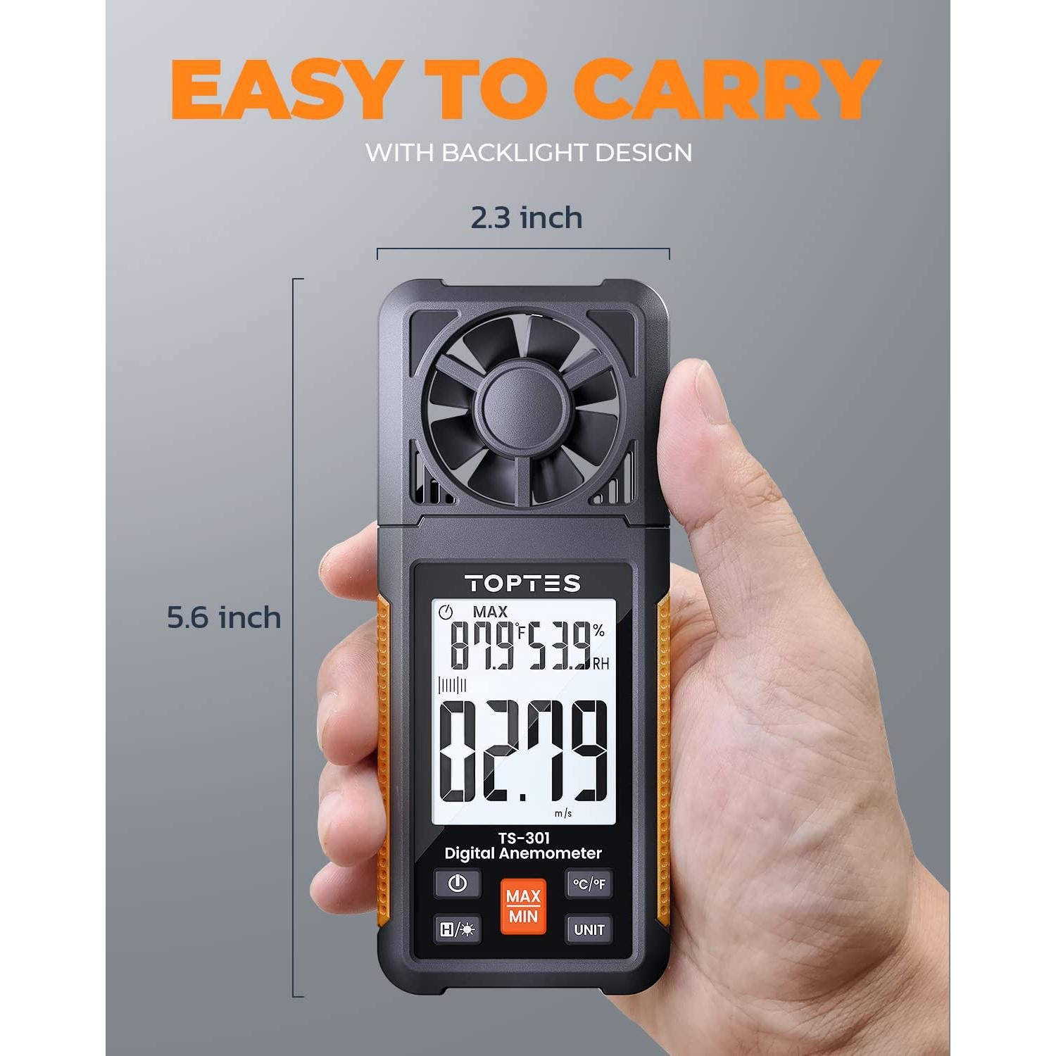 Anemómetro Digital TopTes TS-301 con Pantalla LCD 2.26"