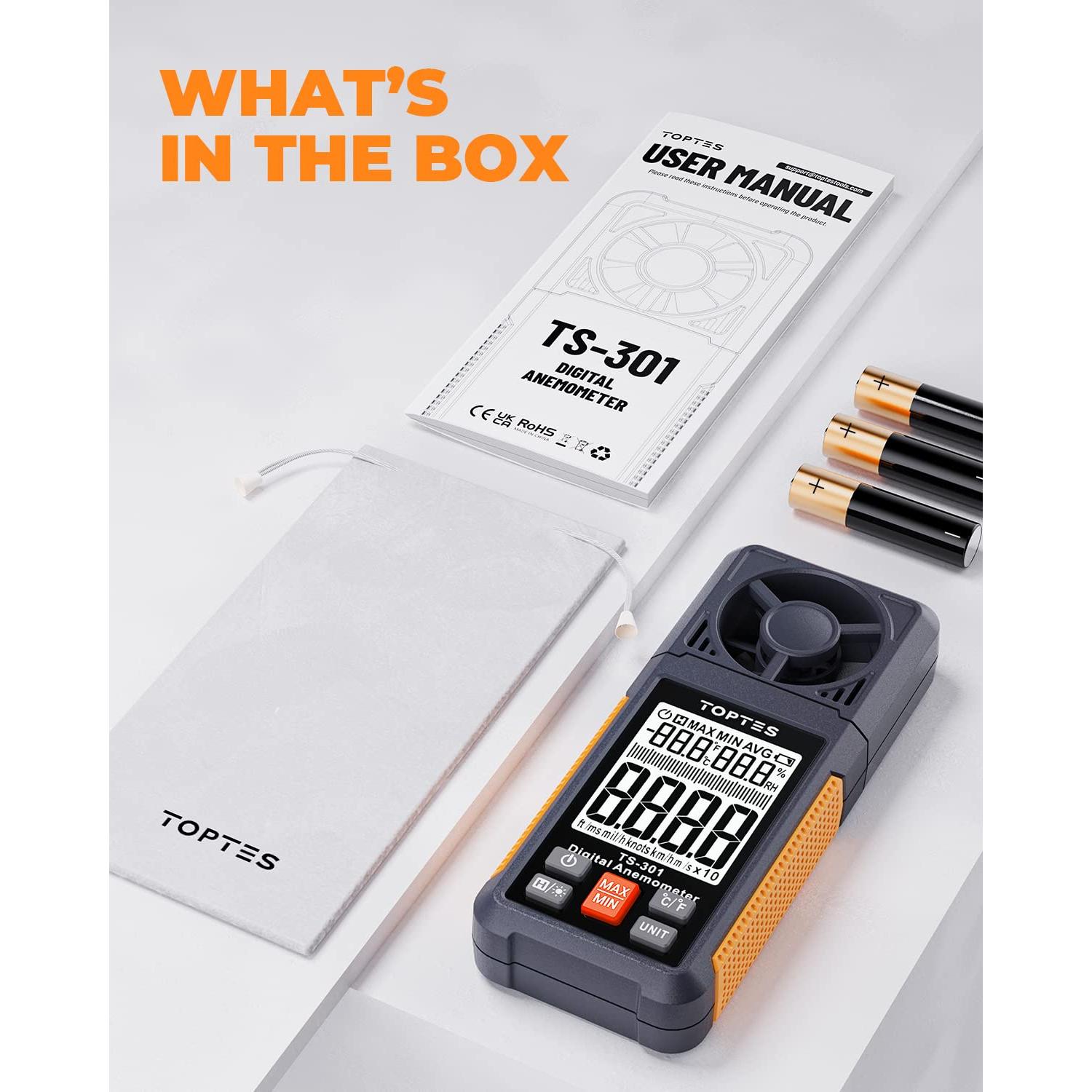 Anemómetro Digital TopTes TS-301 con Pantalla LCD 2.26"