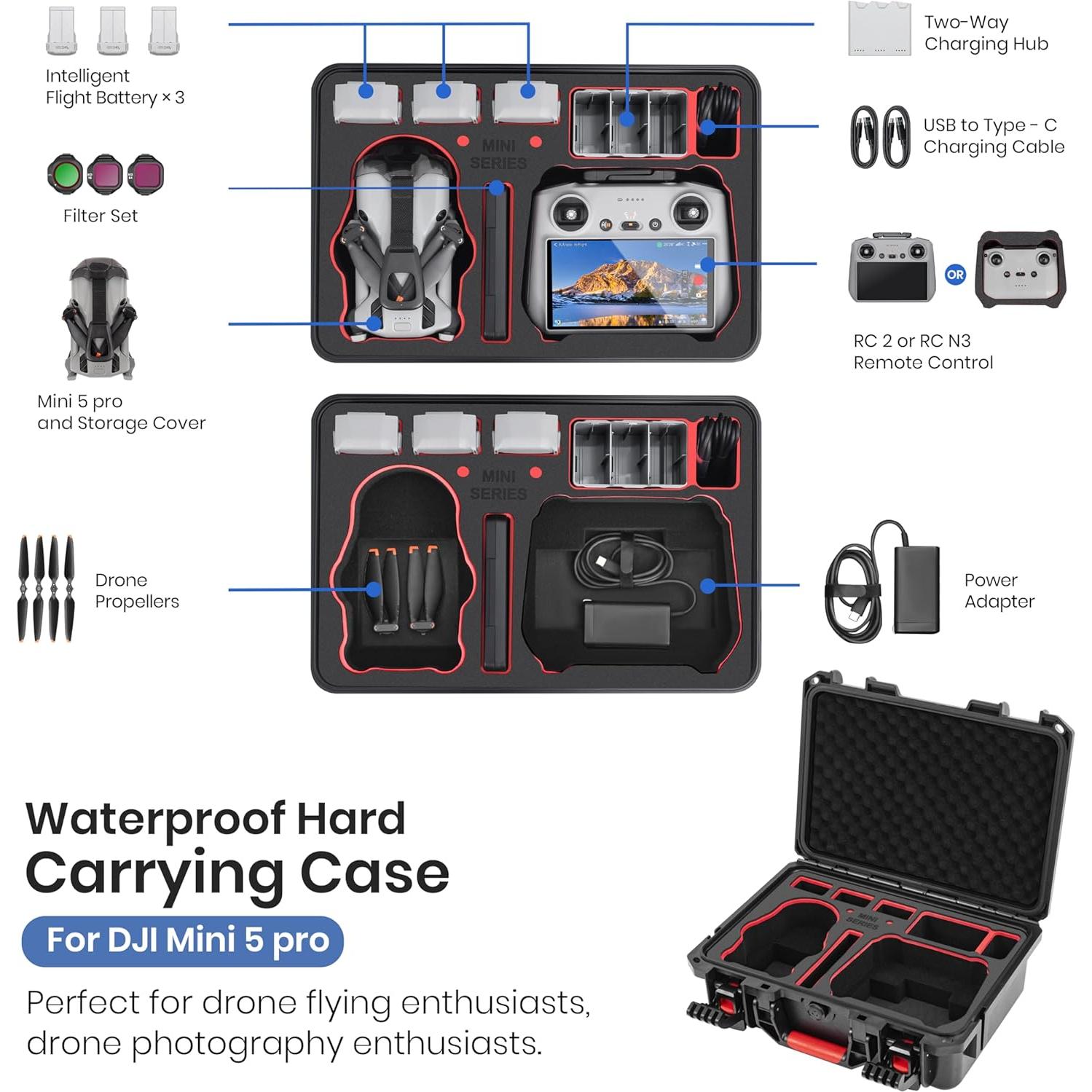 Funda Dura Impermeable STARTRC para DJI Mini 5 Pro y Accesorios