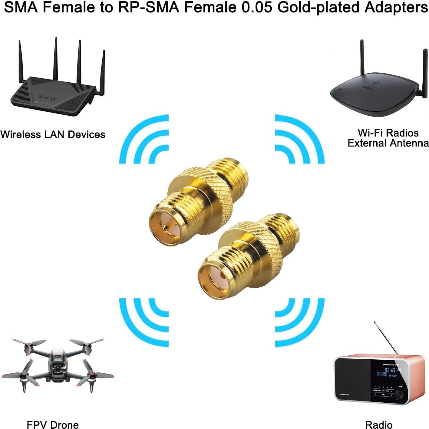 Adaptador SMA Femenino a RP-SMA Femenino Boobrie 2 Piezas