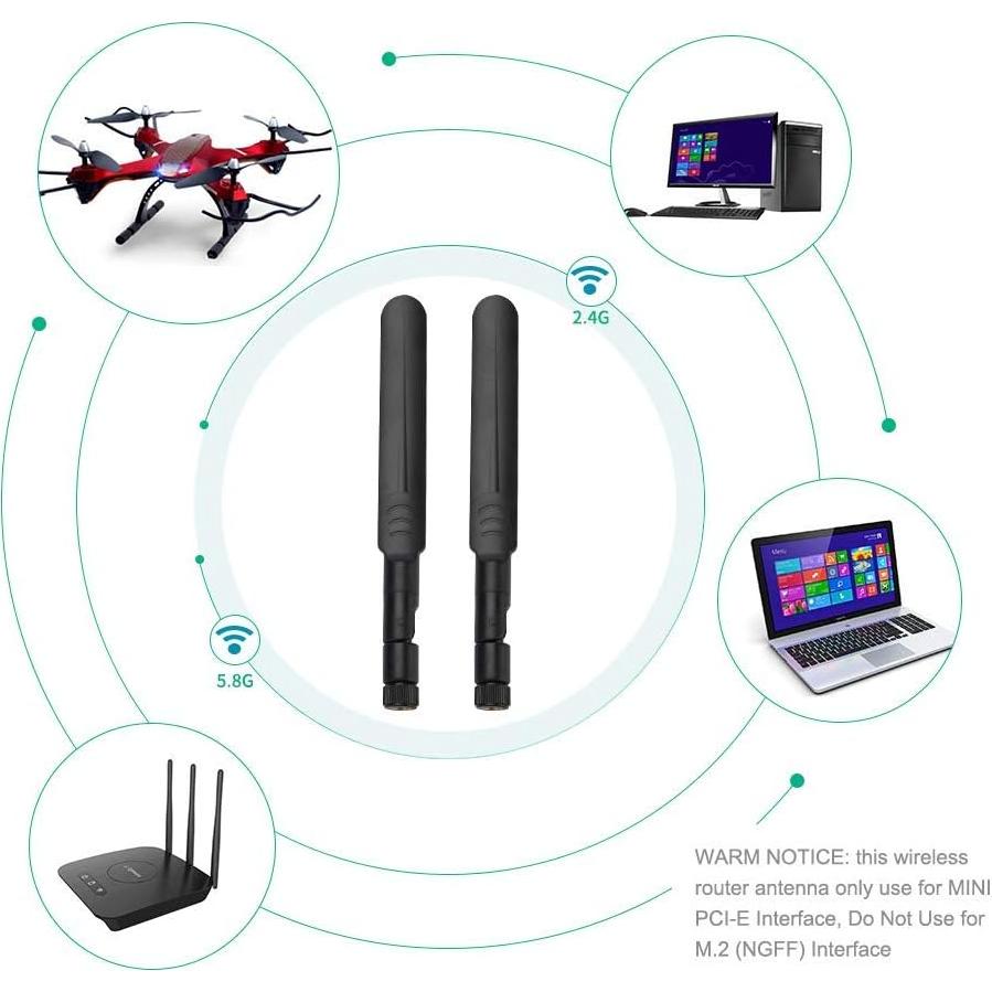 Antena WiFi Doble Banda 8dBi RP-SMA Macho + 2 Cables 35cm