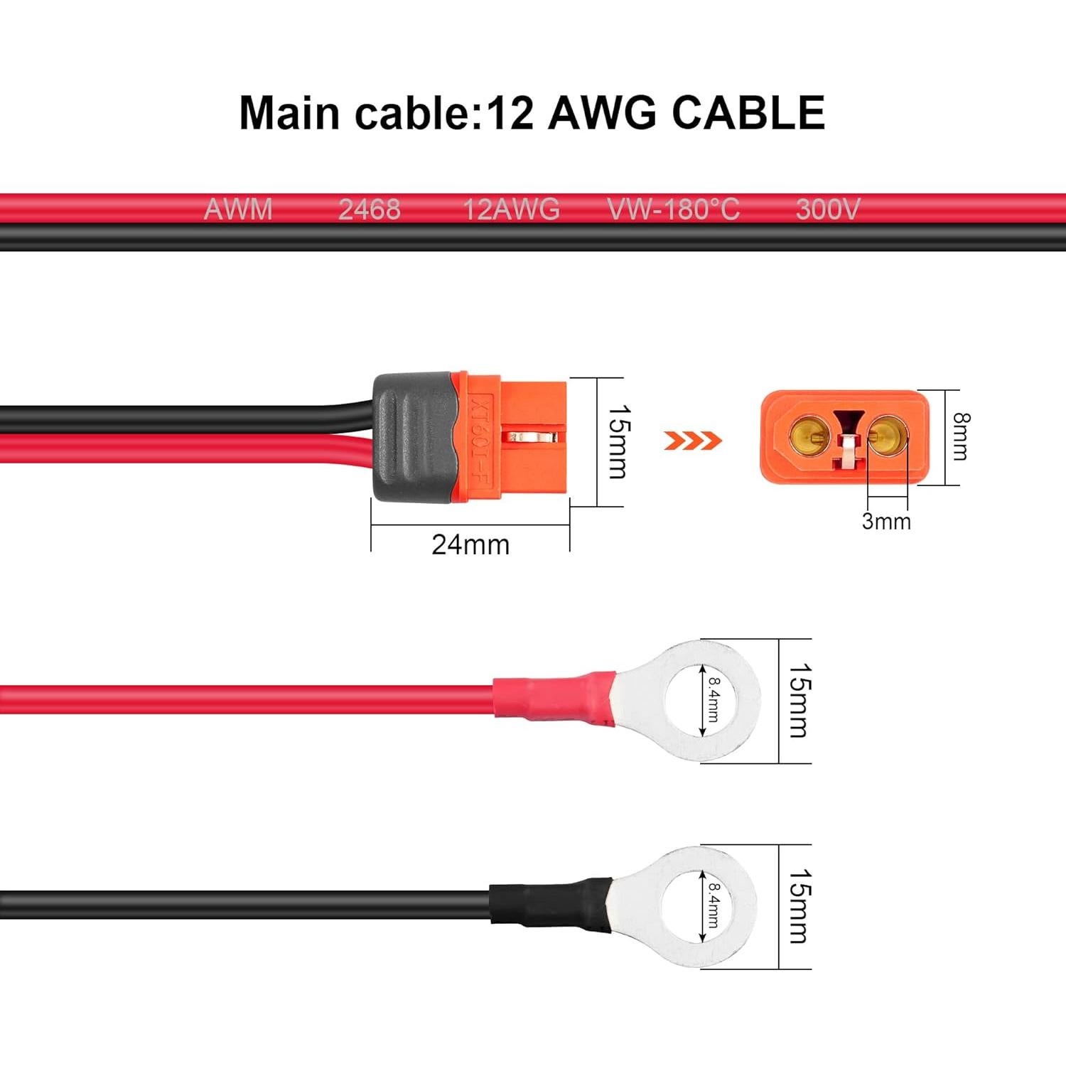 Cable de Alimentación GINTOOYUN XT60I-F a Terminal O 12AWG 60 cm