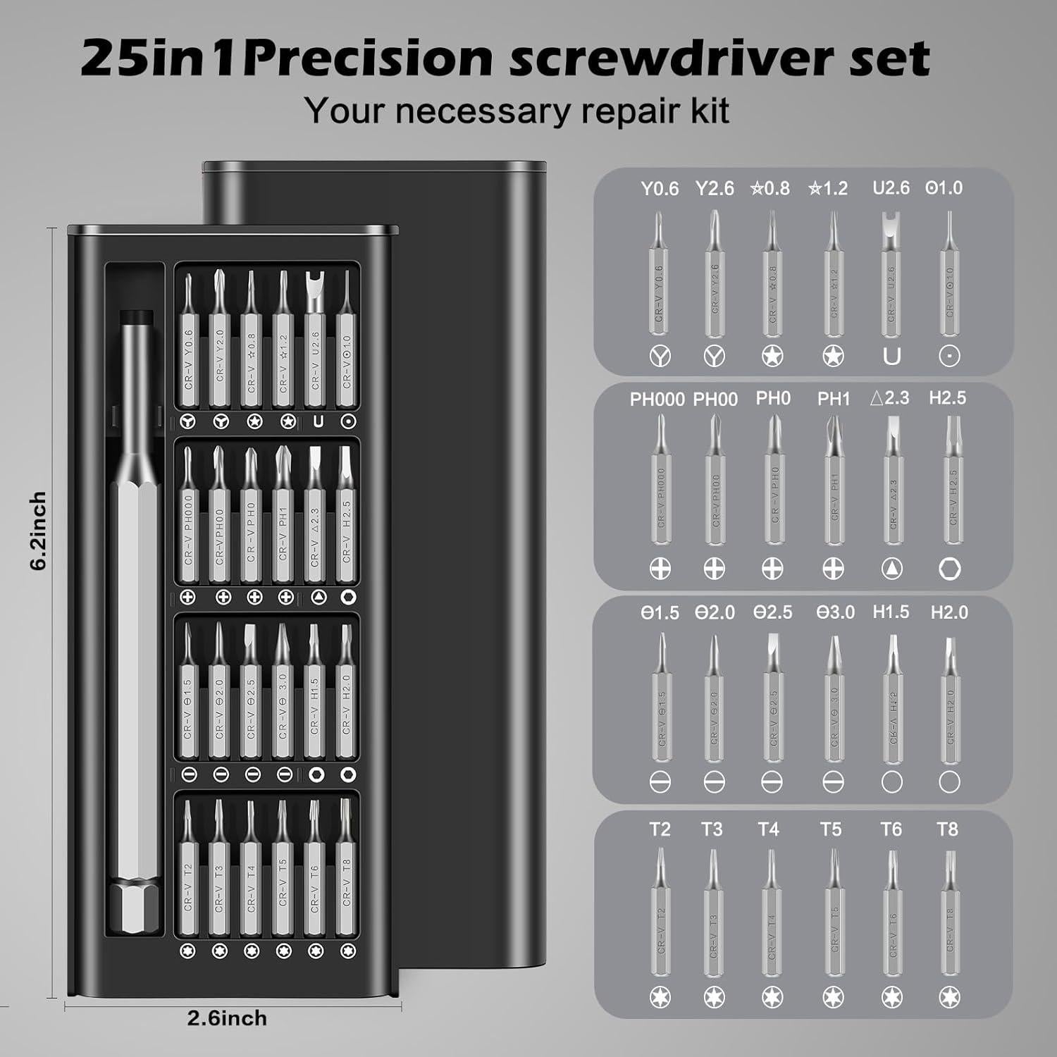 Kit de Destornilladores de Precisión 25 en 1 Dlnope - Acero CR-V