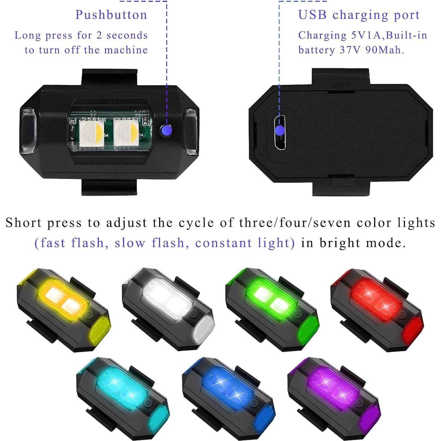 Luces Estroboscópicas LED FSTURIOS 2PCS Carga USB 7 Colores