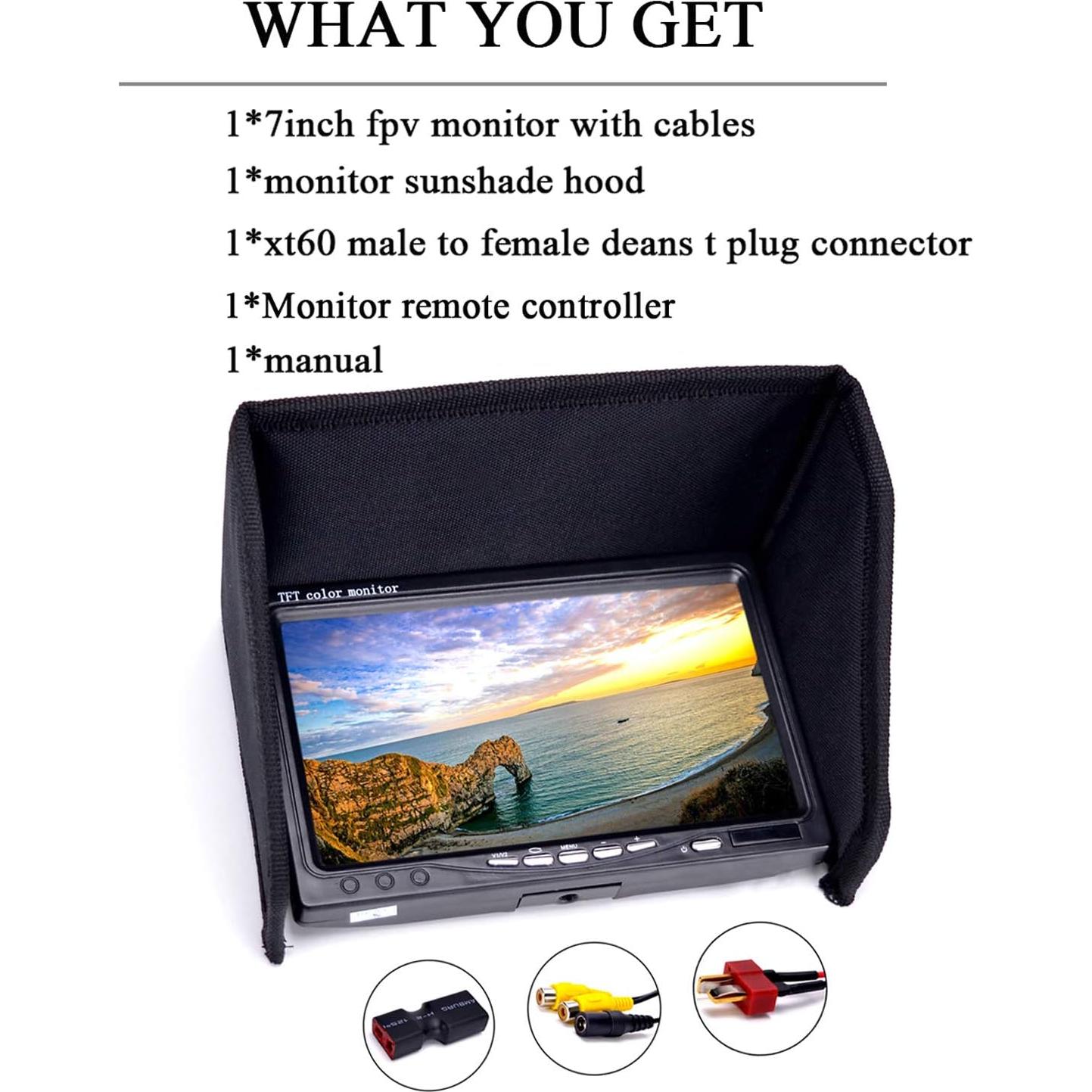 Monitor FPV 7" LongJinSheng LCD 1024x600 con Capota Solar