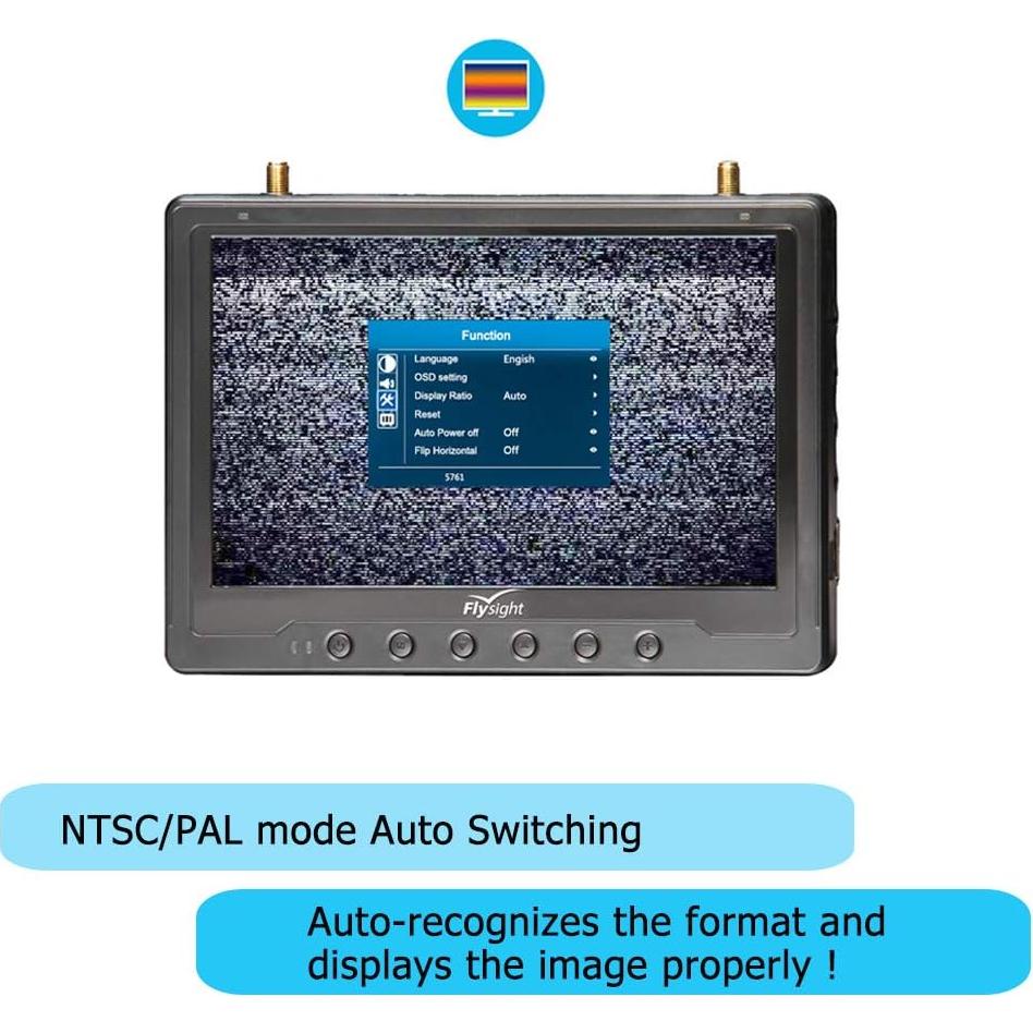 Monitor FPV Flysight Black Pearl RC801 7" 5.8GHz DVR Batería