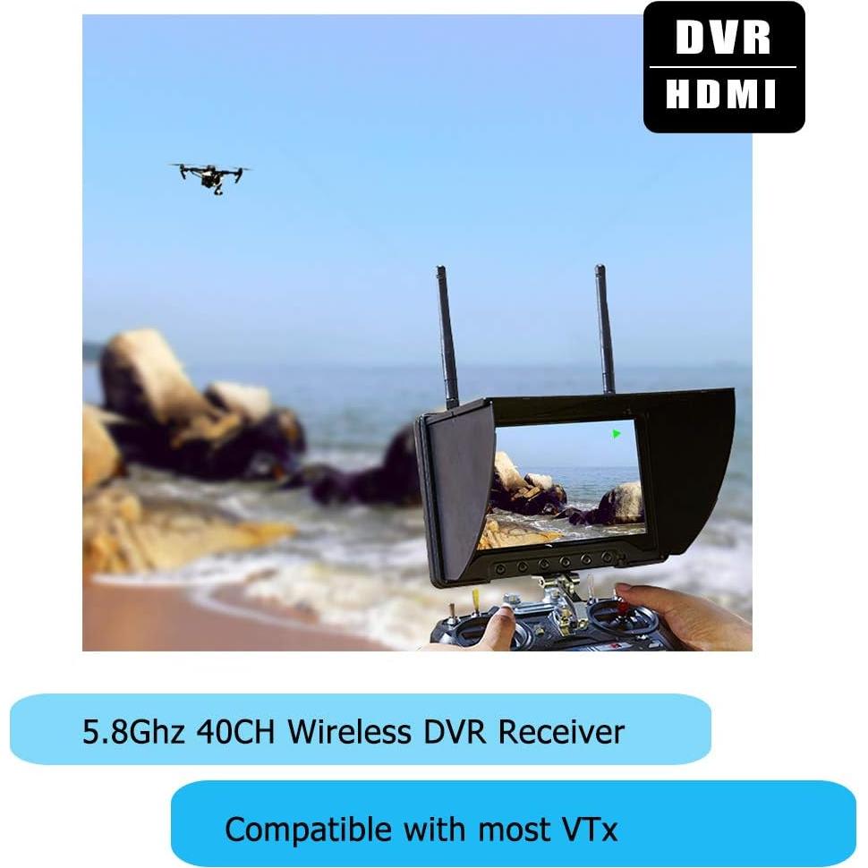 Monitor FPV Flysight Black Pearl RC801 7" 5.8GHz DVR Batería