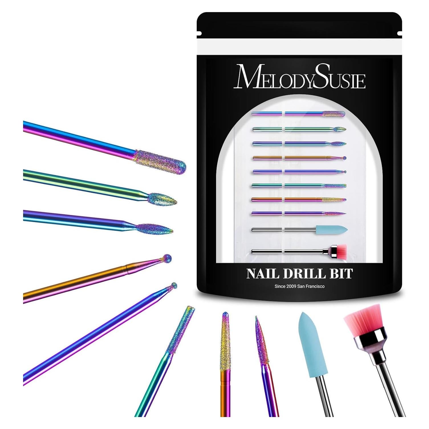 Kit de 10 Brocas para Uñas MelodySusie 2.38 mm Arcoíris