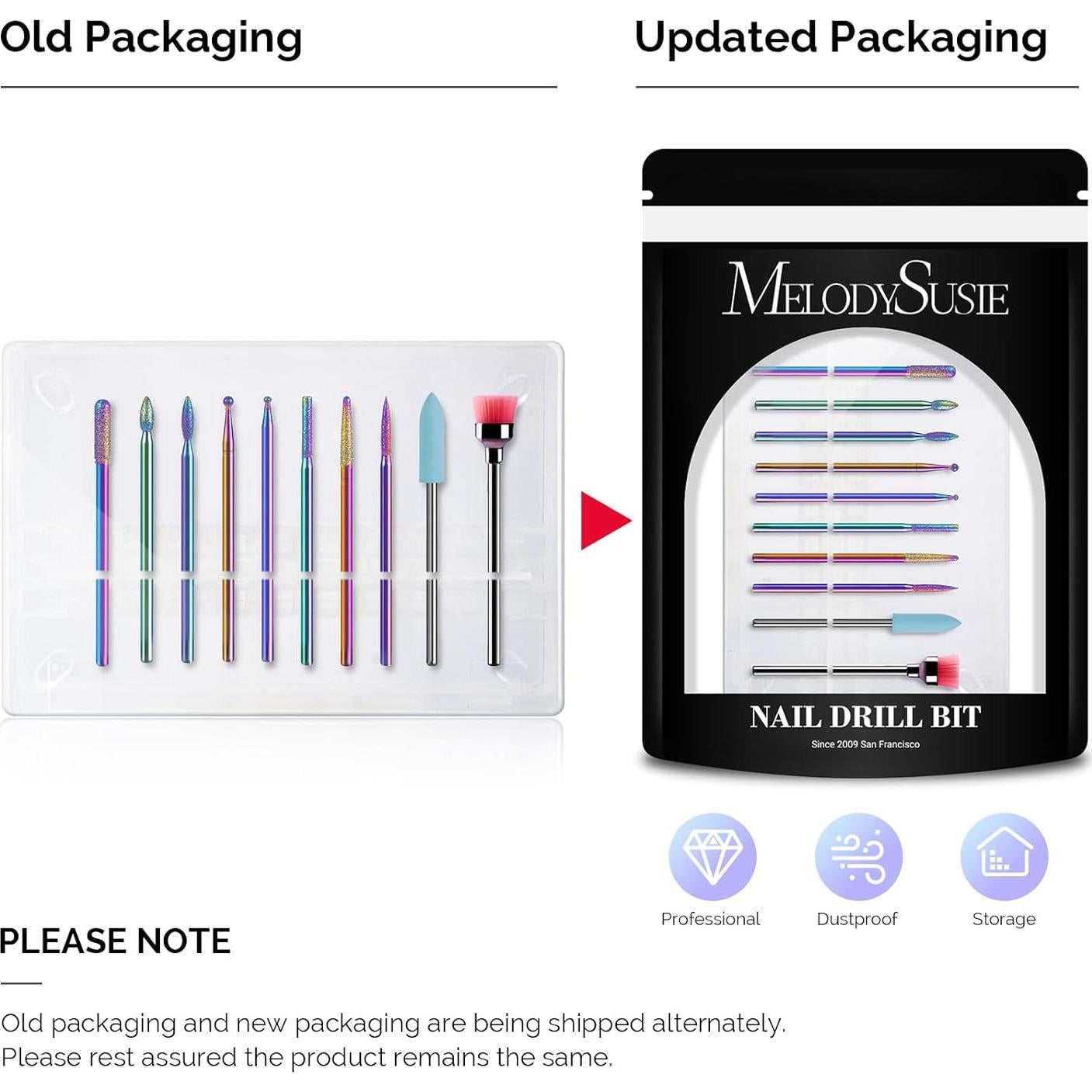 Kit de 10 Brocas para Uñas MelodySusie 2.38 mm Arcoíris