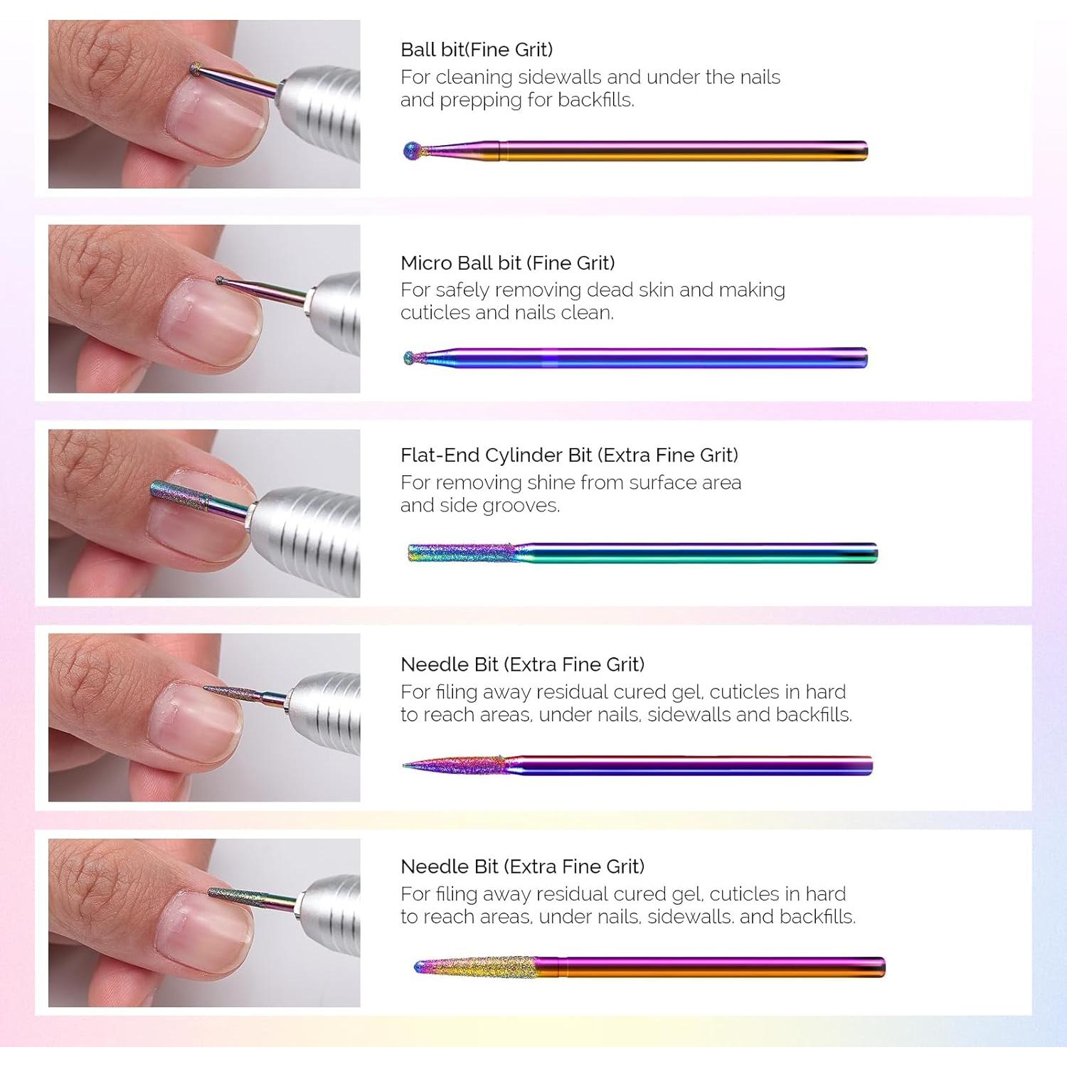 Kit de 10 Brocas para Uñas MelodySusie 2.38 mm Arcoíris