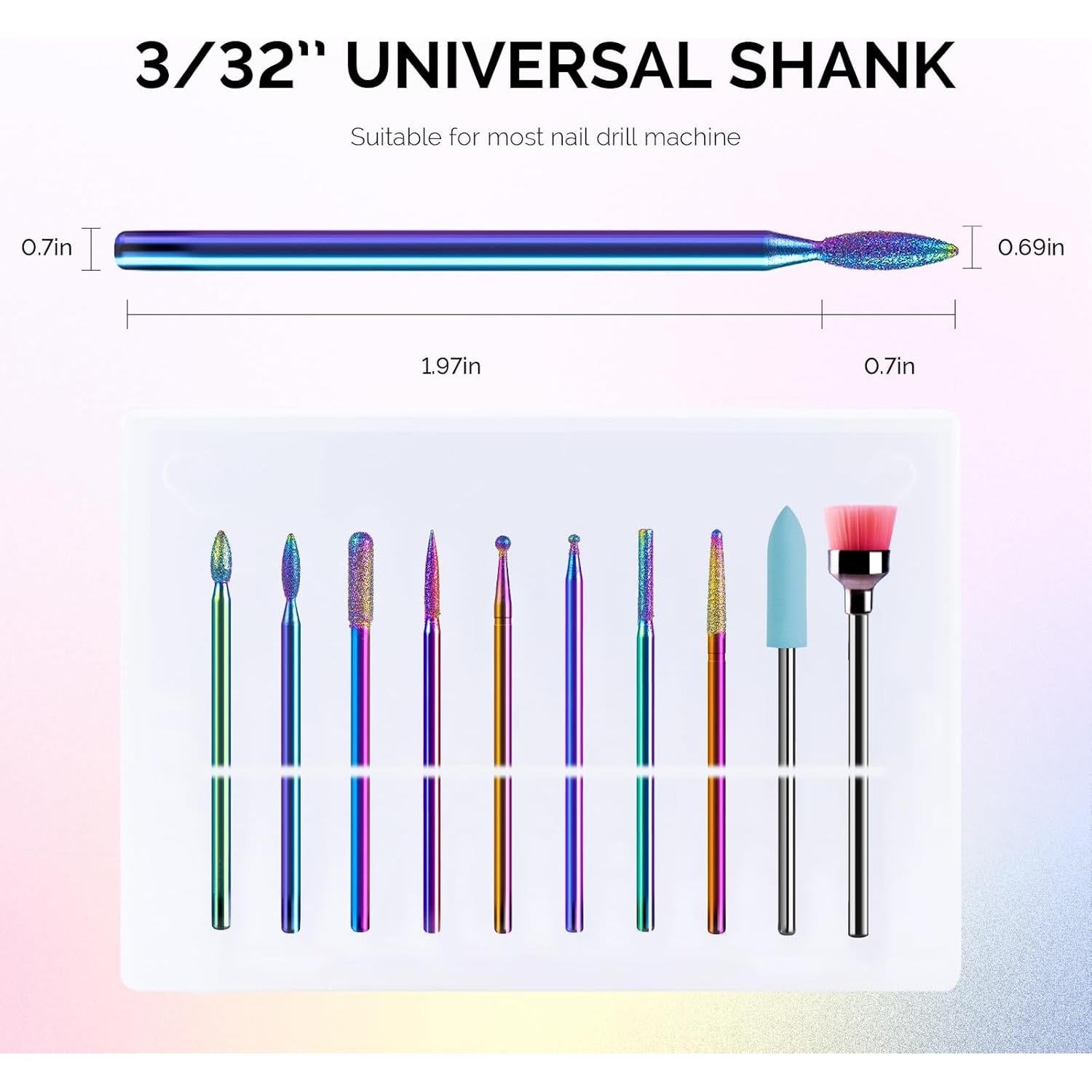 Kit de 10 Brocas para Uñas MelodySusie 2.38 mm Arcoíris