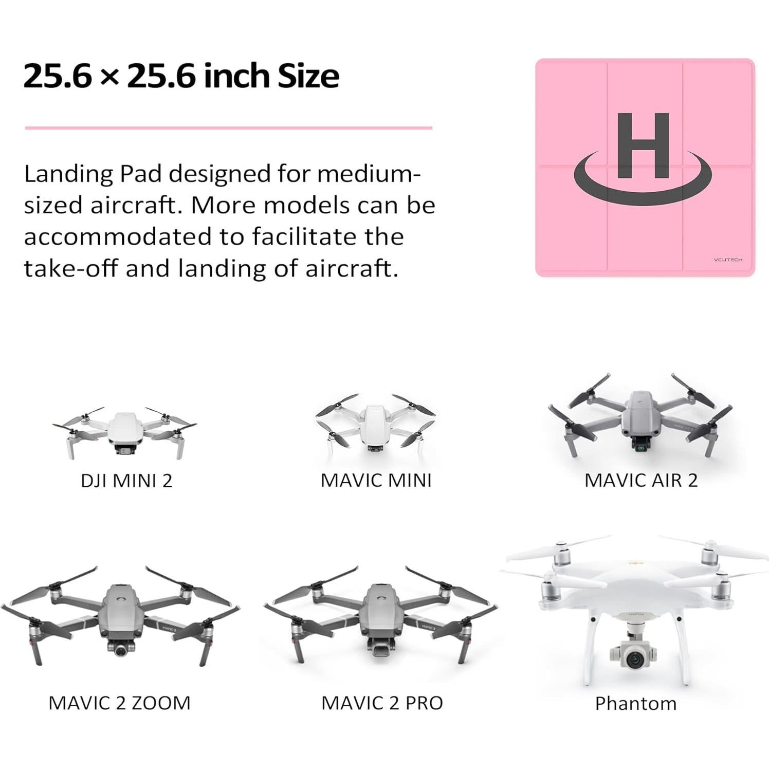 Plataforma de Aterrizaje para Drones VCUTECH 65 cm Rosa
