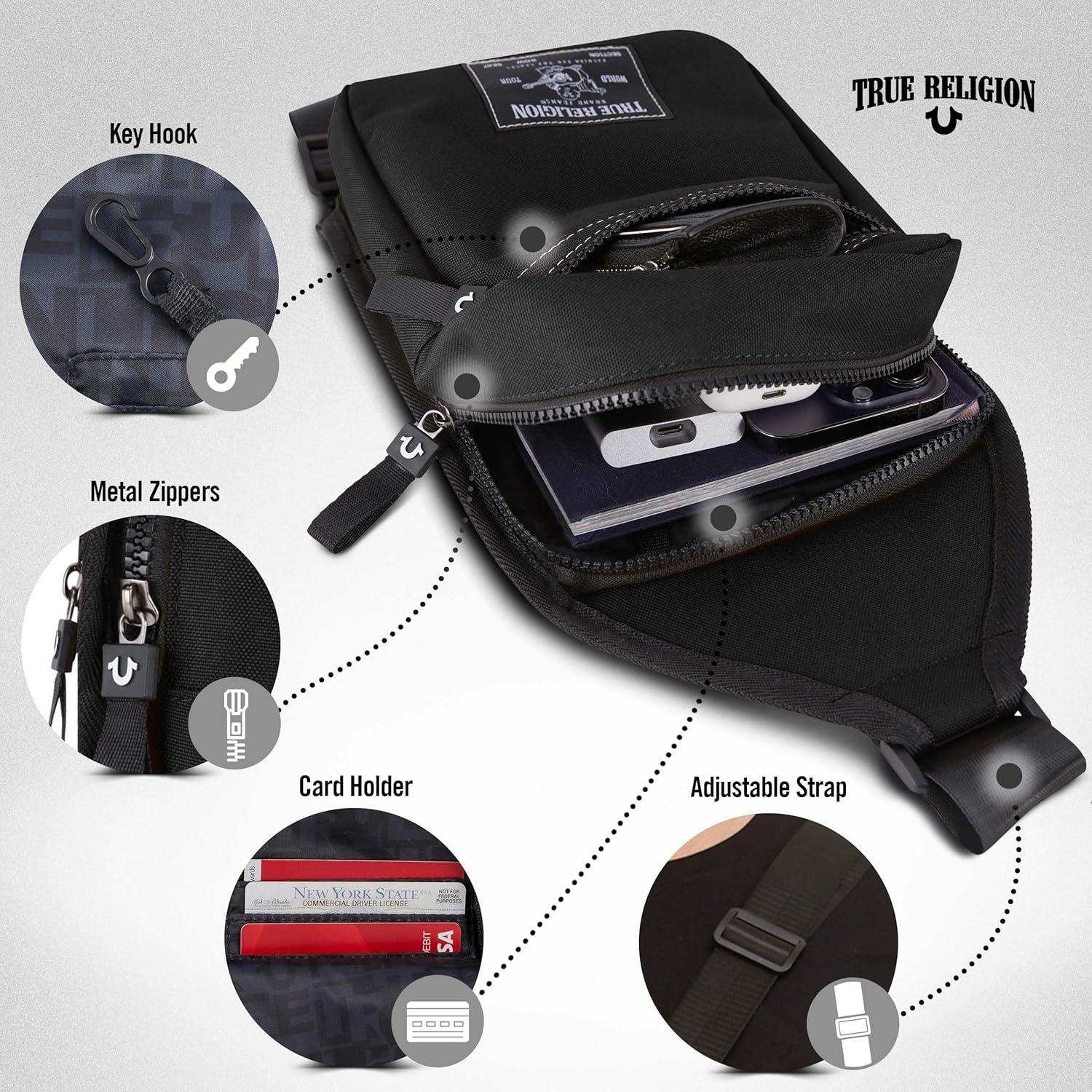 Bolsa Cruzada True Religion Unisex Negra 17.8x7.6x35.5cm