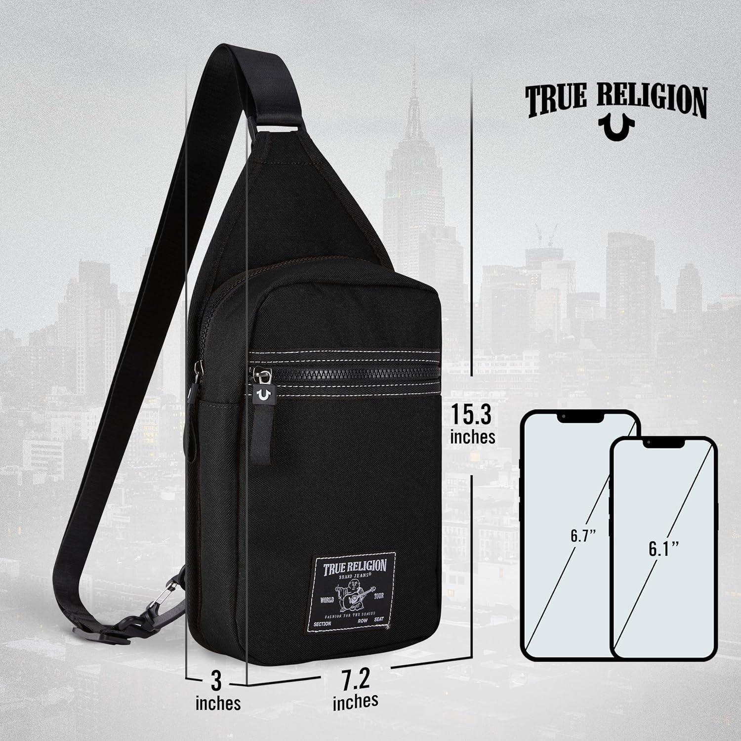Bolsa Cruzada True Religion Unisex Negra 17.8x7.6x35.5cm