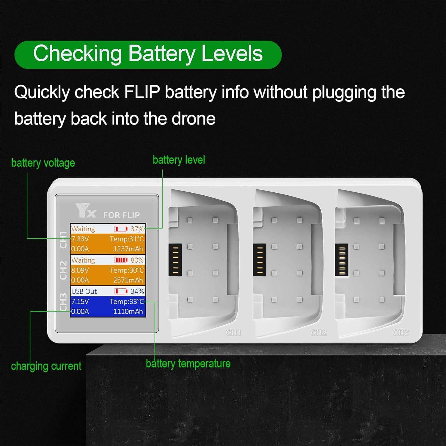 Cargador de Batería LCD 65W para Drone DJI Flip - 3 Baterías