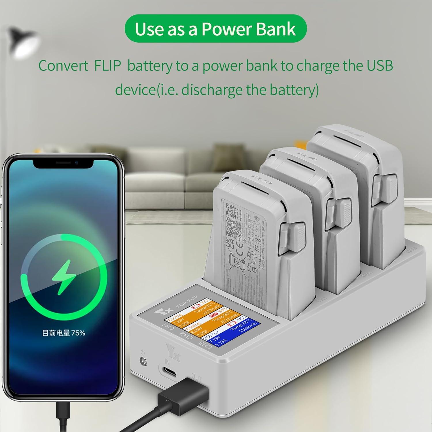 Cargador de Batería LCD 65W para Drone DJI Flip - 3 Baterías