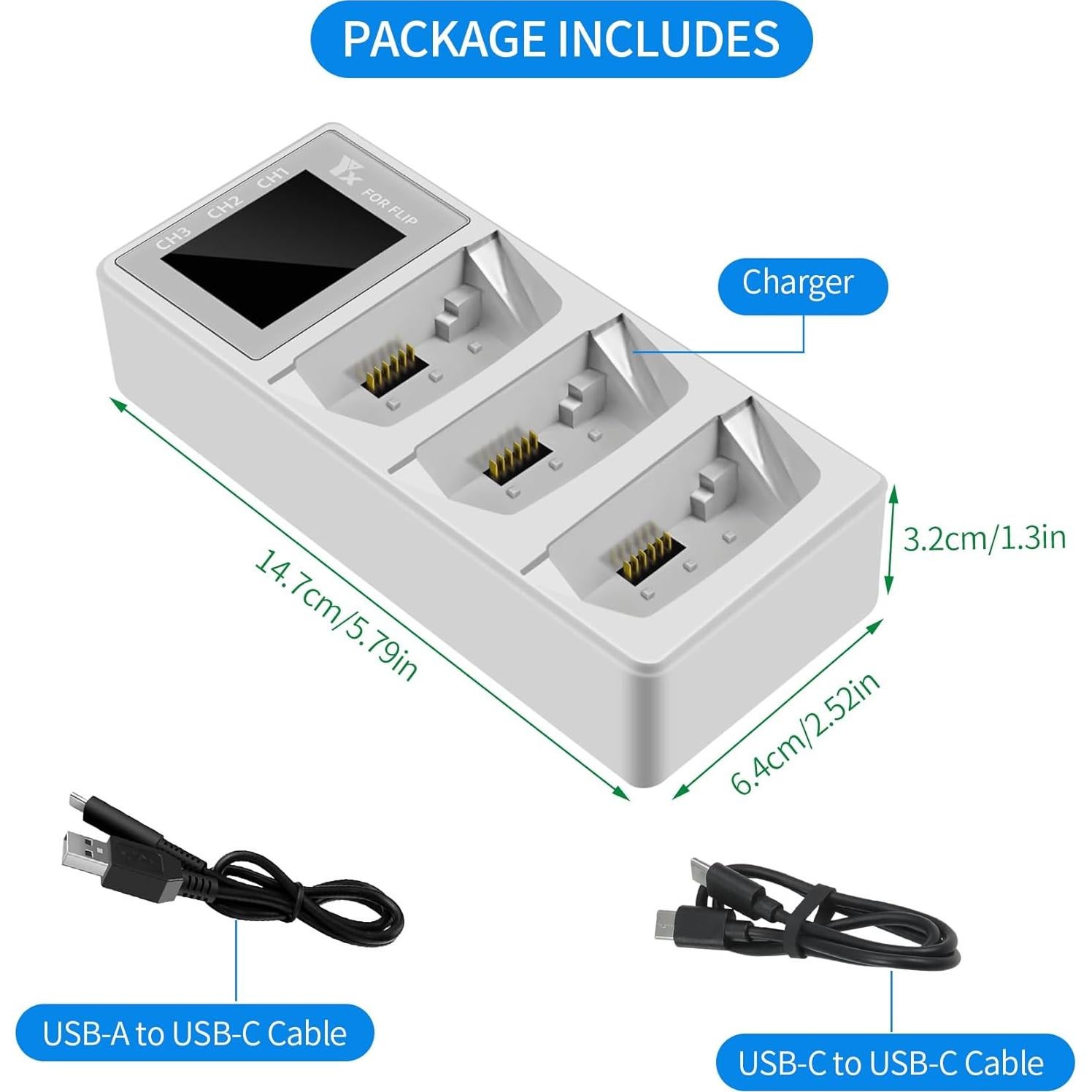 Cargador de Batería LCD 65W para Drone DJI Flip - 3 Baterías