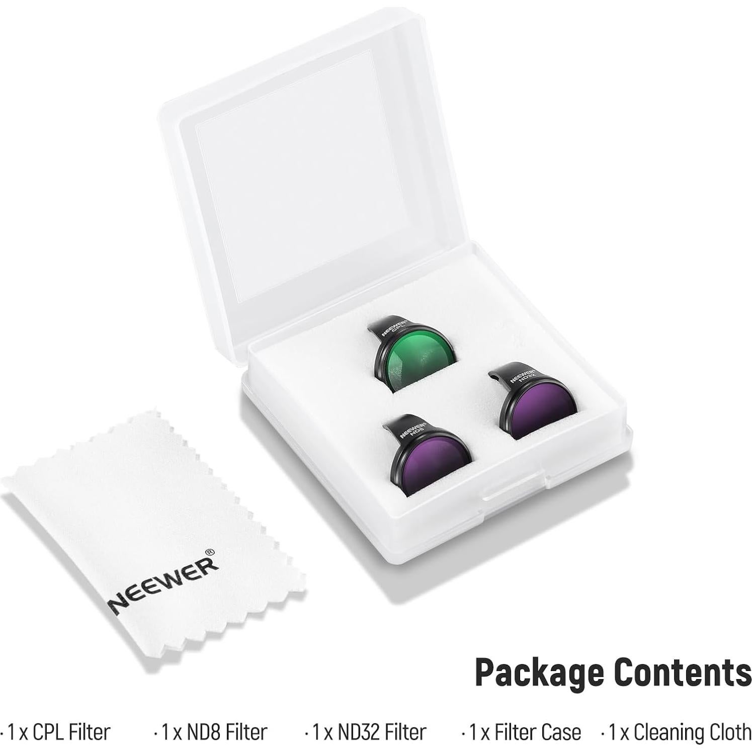 Juego de Filtros ND Magnéticos NEEWER para Dron DJI NEO - ND8, ND32 y CPL